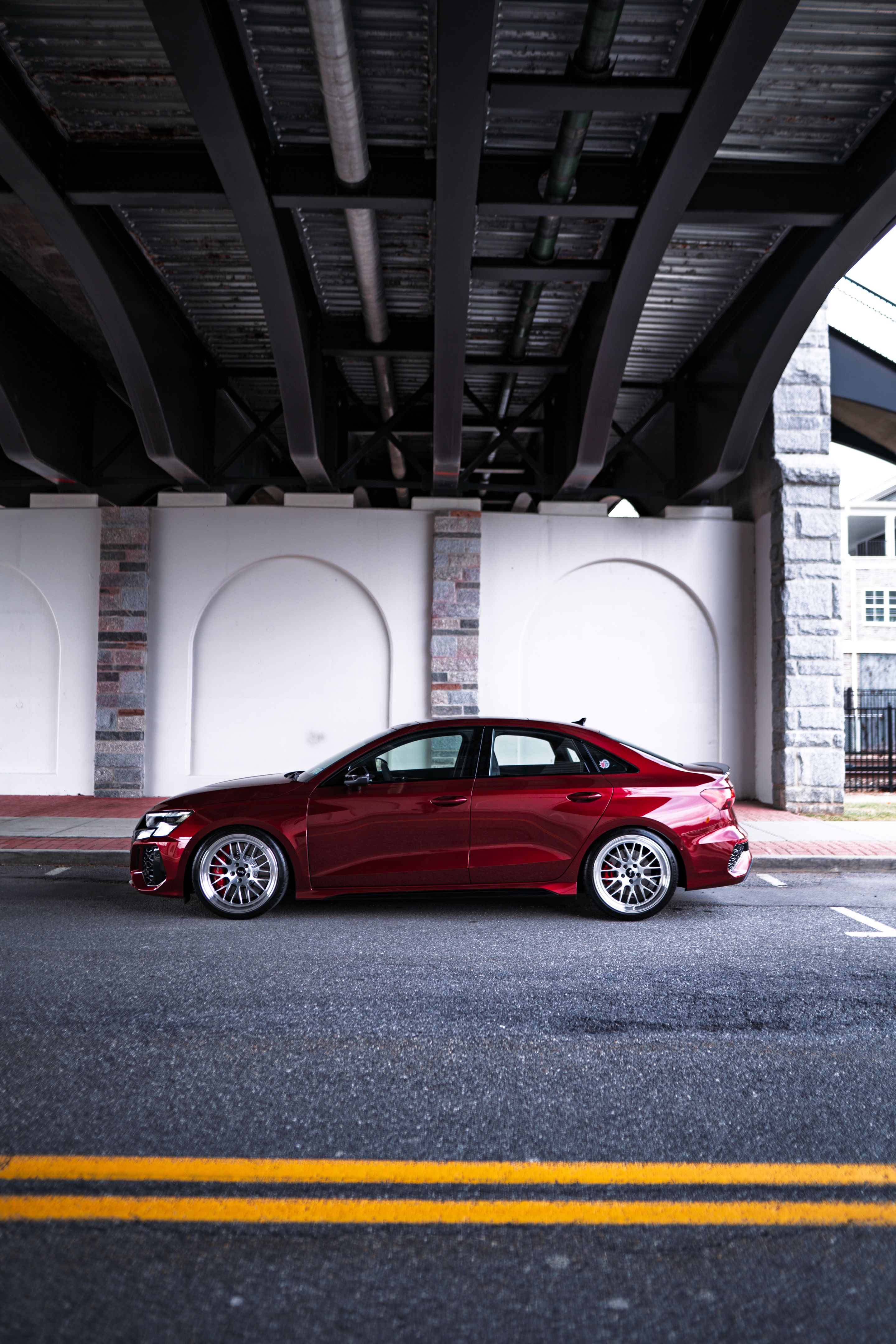 Red Audi 8Y RS 3 with 19" ML-10RT Apex wheels in Machined Lip Brushed Clear