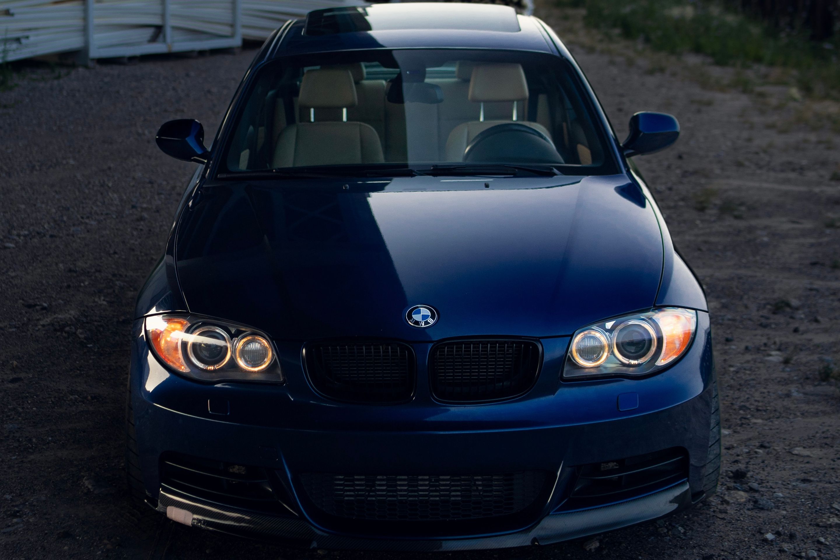 Blue BMW E82 Coupe 1 Series with 17" ARC-8 Apex wheels in Satin Black