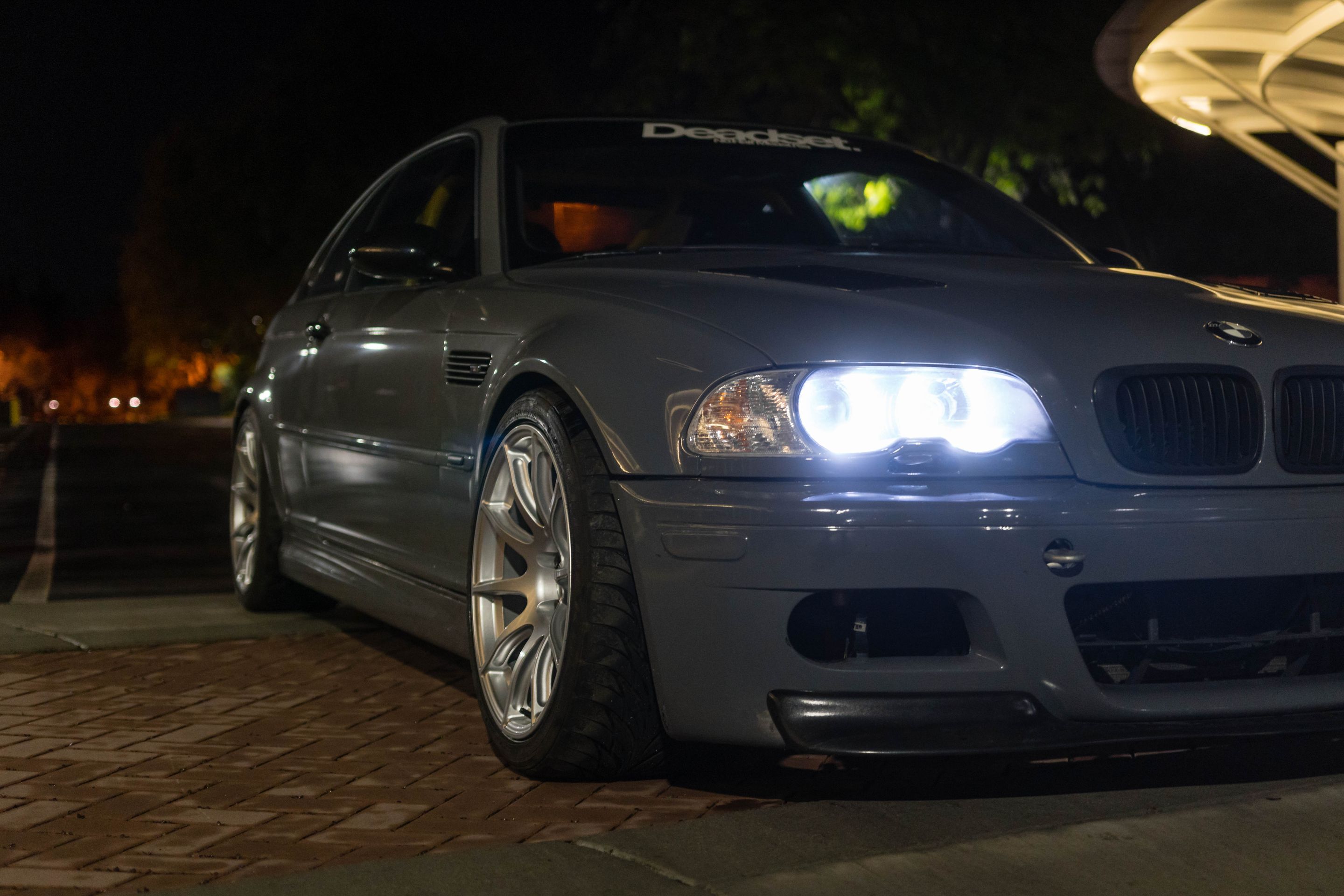 Grey BMW E46 M3 with 18" SM-10 Apex wheels in Race Silver