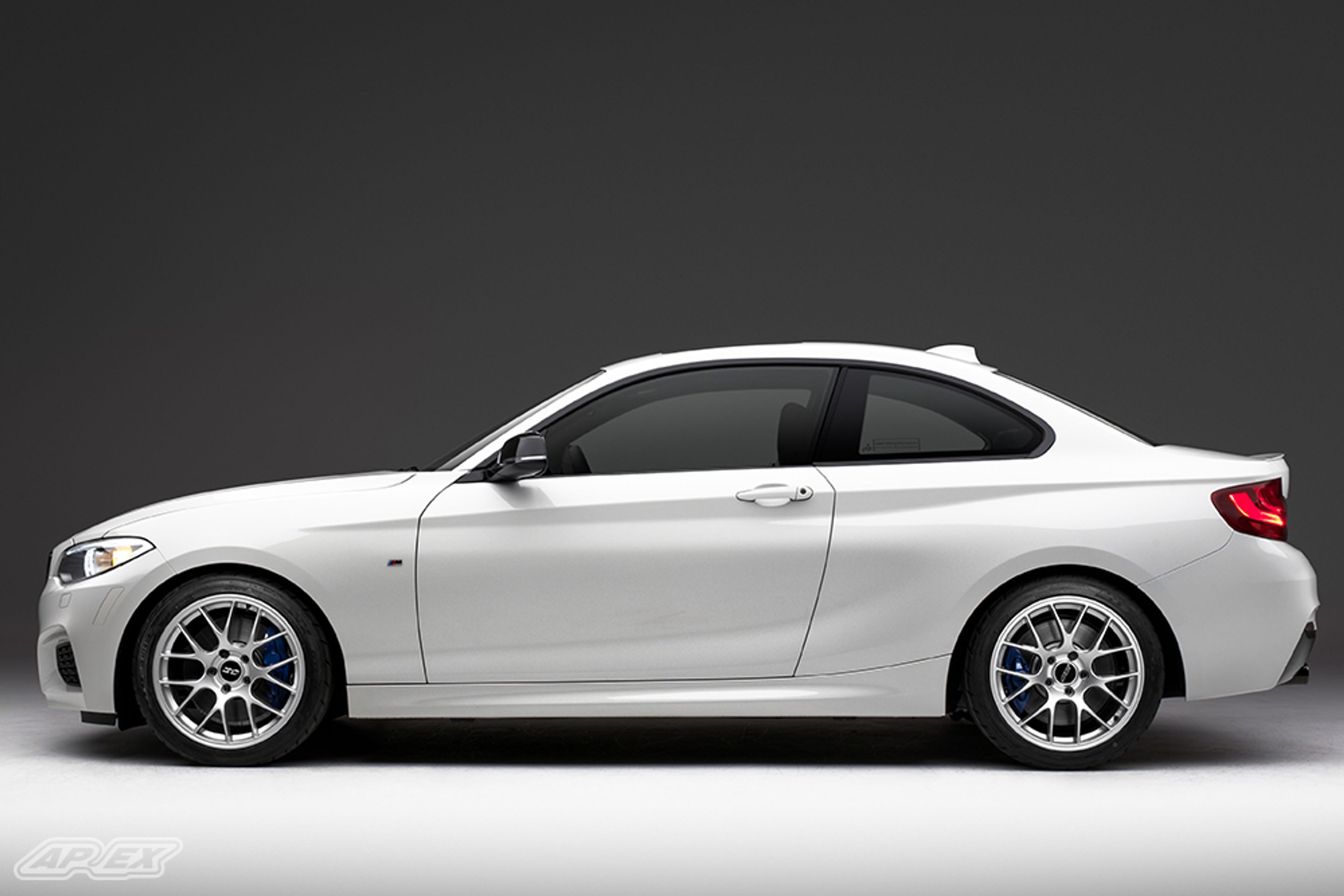 White BMW F22 Coupe 2 Series with 18" EC-7 Apex wheels in Race Silver