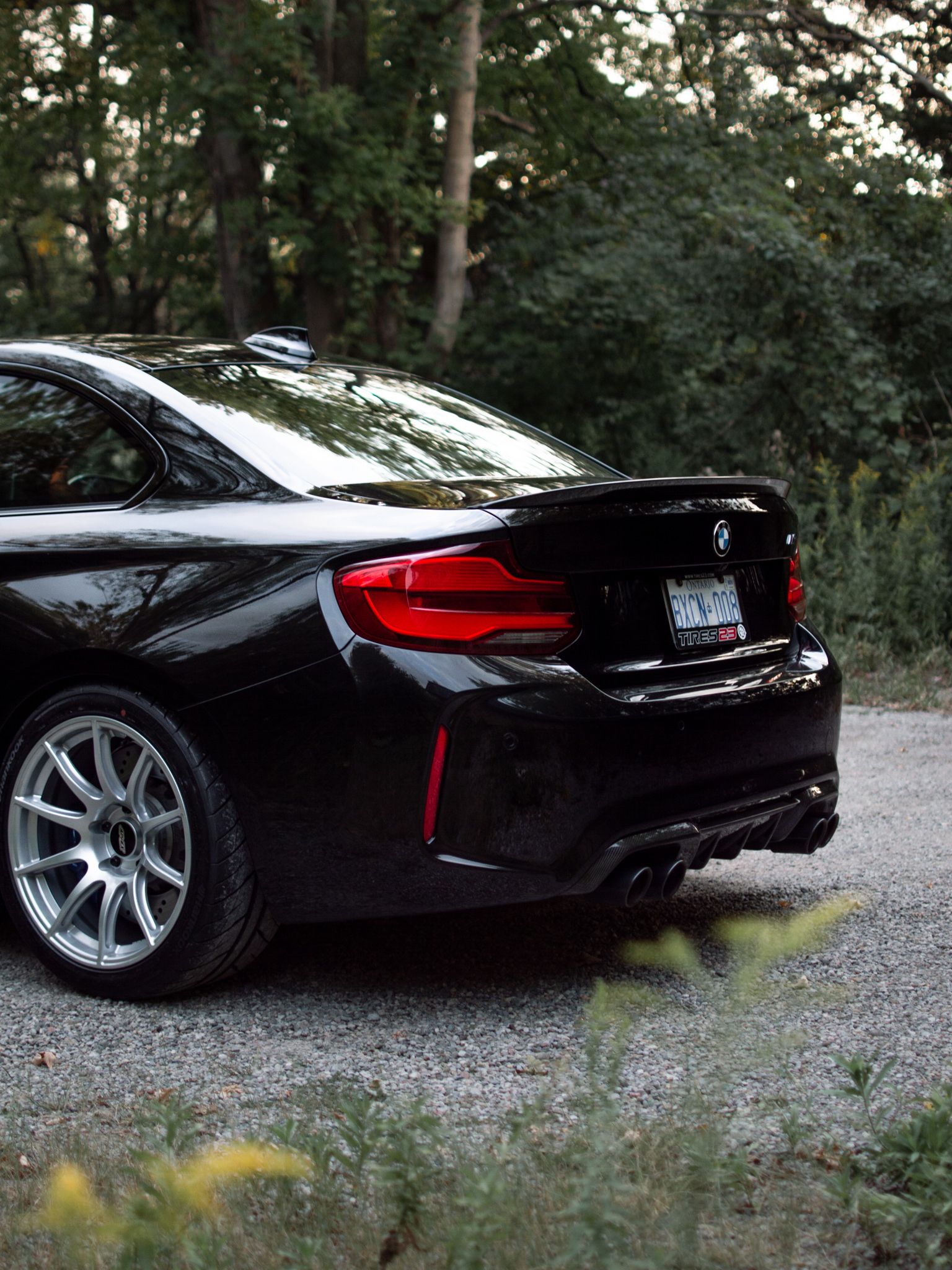 Black BMW F87 M2 with 18" SM-10 Apex wheels in Race Silver