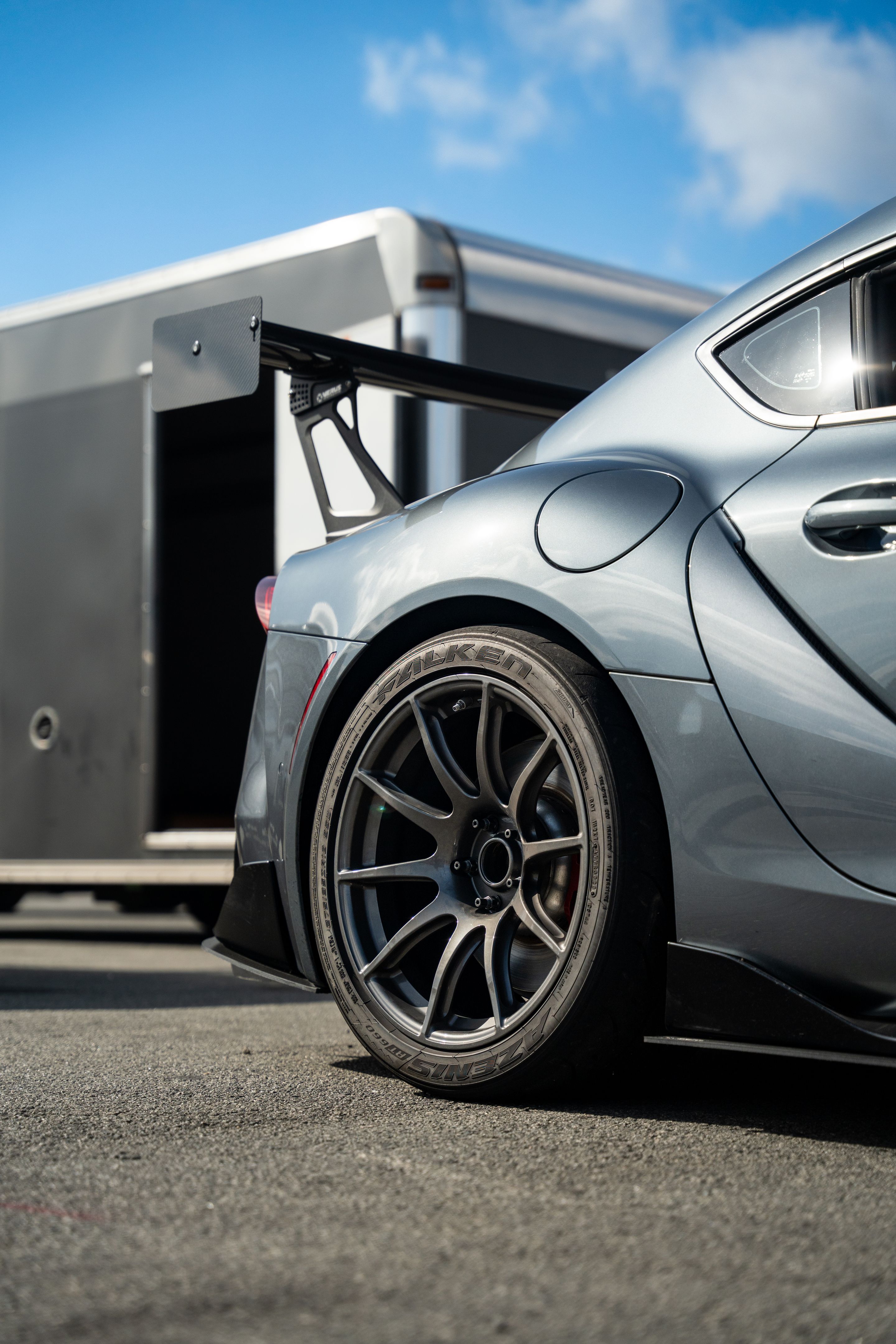 Silver Toyota GR Supra with 18" SM-10 Apex wheels in Anthracite