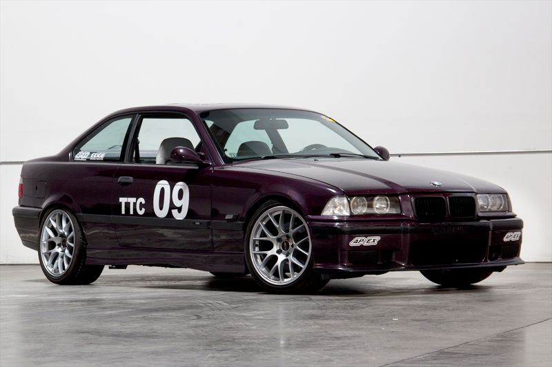 Purple BMW E36 M3 with 18" EC-7 Apex wheels in Race Silver