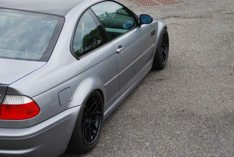 Silver BMW E46 M3 with 18" ARC-8 Apex wheels in Satin Black