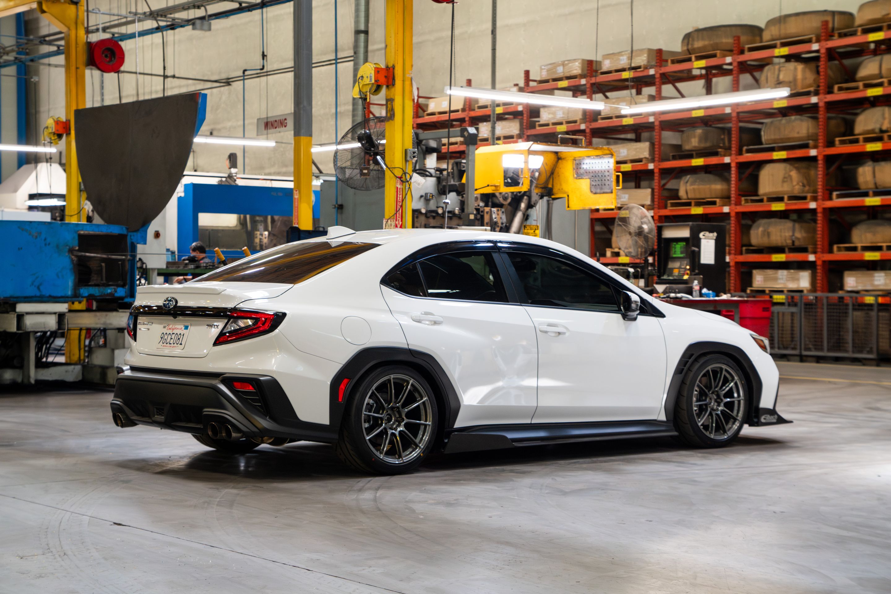 White Subaru VB WRX with 18" SM-10RS Apex wheels in Anthracite
