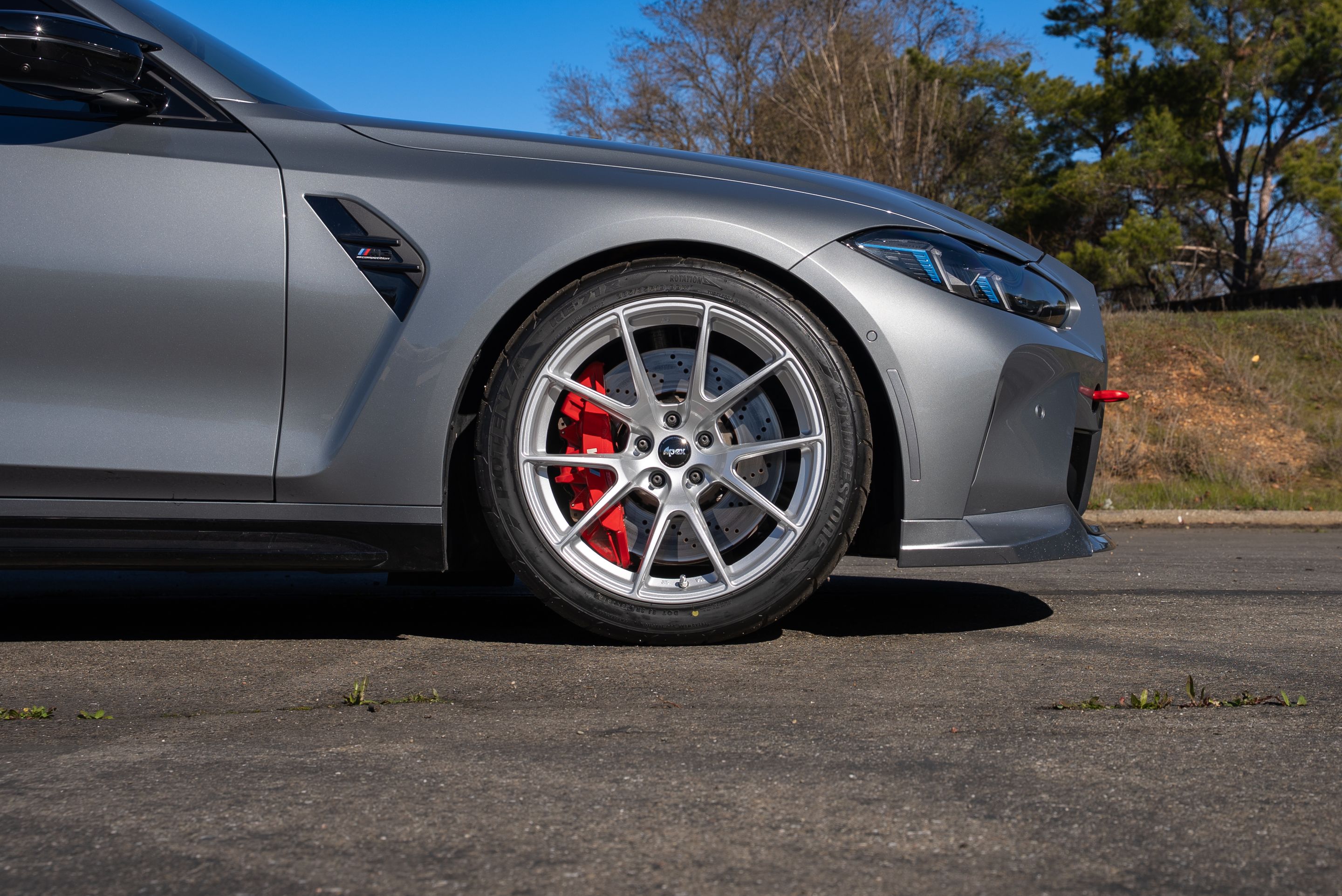 Grey BMW G80 M3 with 19" VS-5 Apex wheels in Race Silver