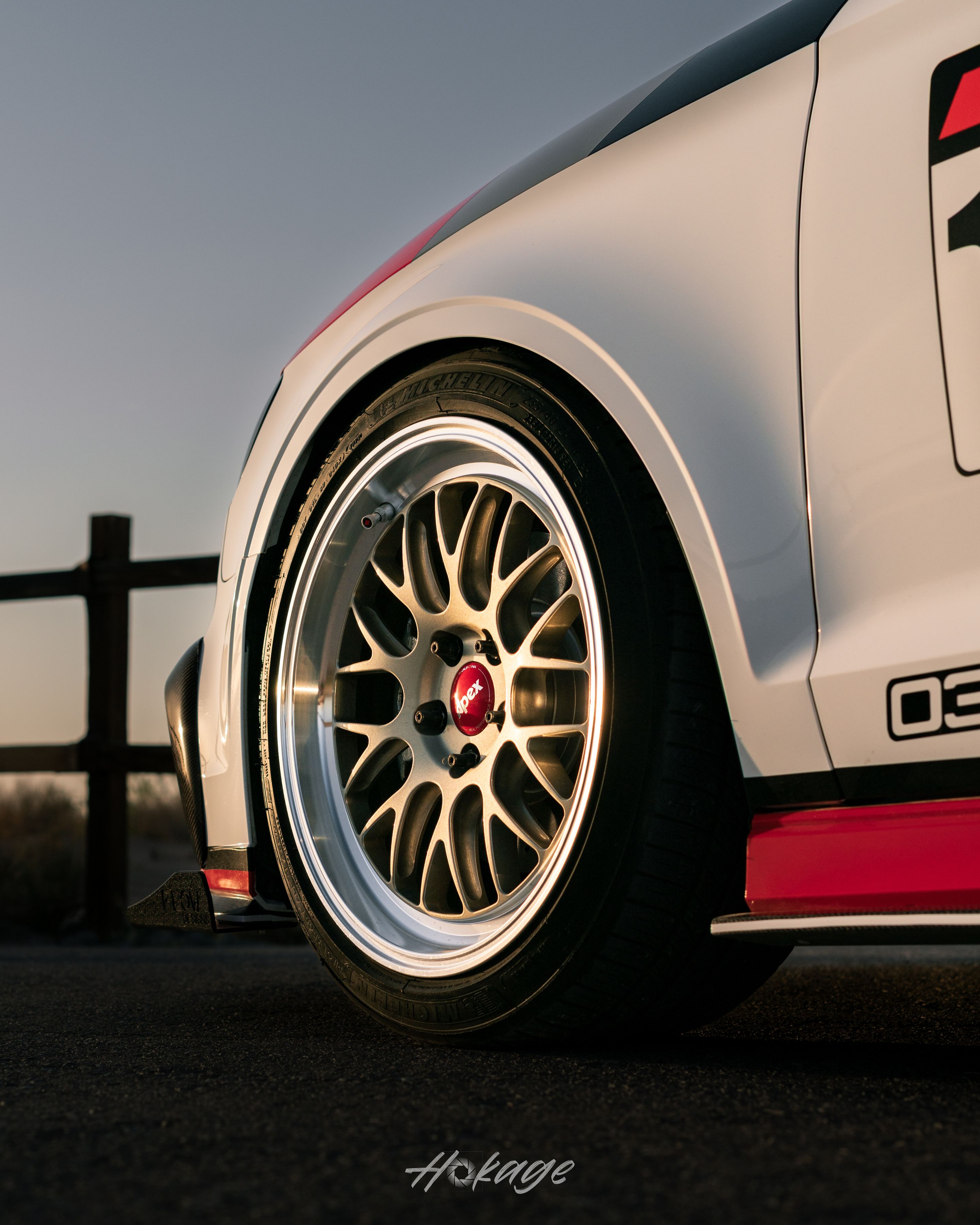 Race Livery Audi 8V A3 with 18" ML-10RT Apex wheels in Machined Lip Gloss Motorsport Gold