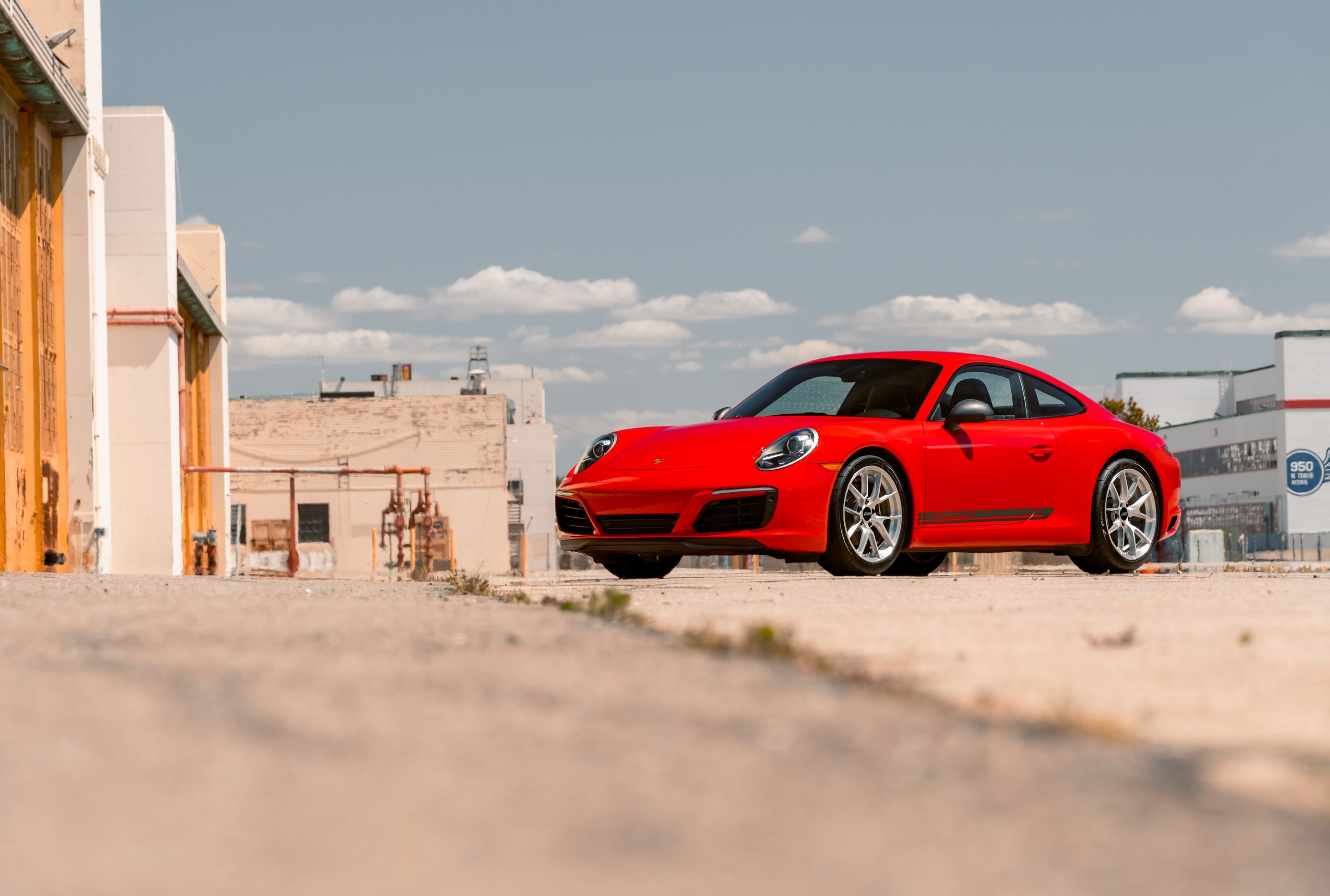 Red Porsche 911 991.2 Carrera T with 19" VS-5RS Apex wheels in Brushed Clear