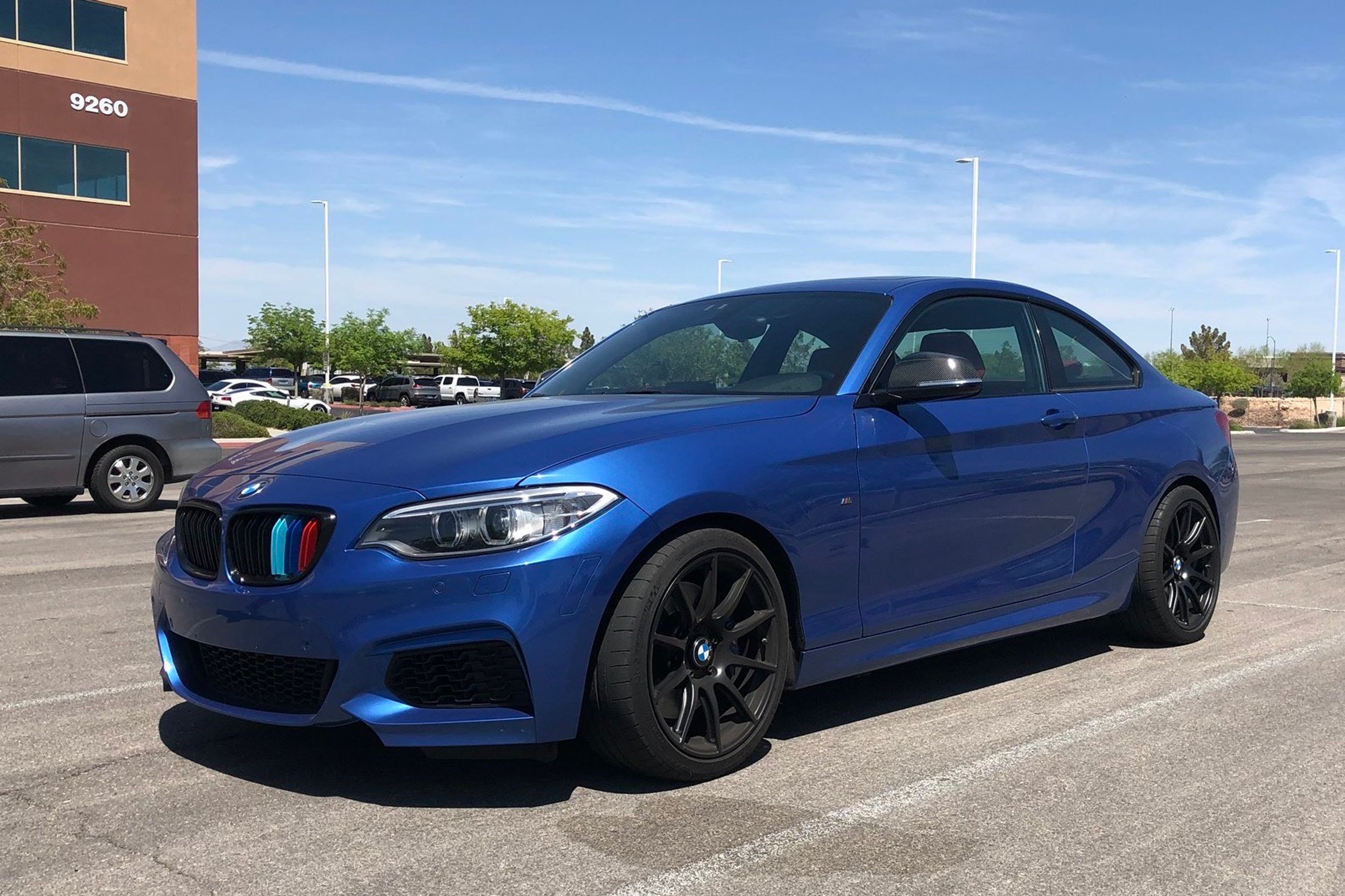 Blue BMW F22 Coupe 2 Series with 18" SM-10 Apex wheels in Satin Black