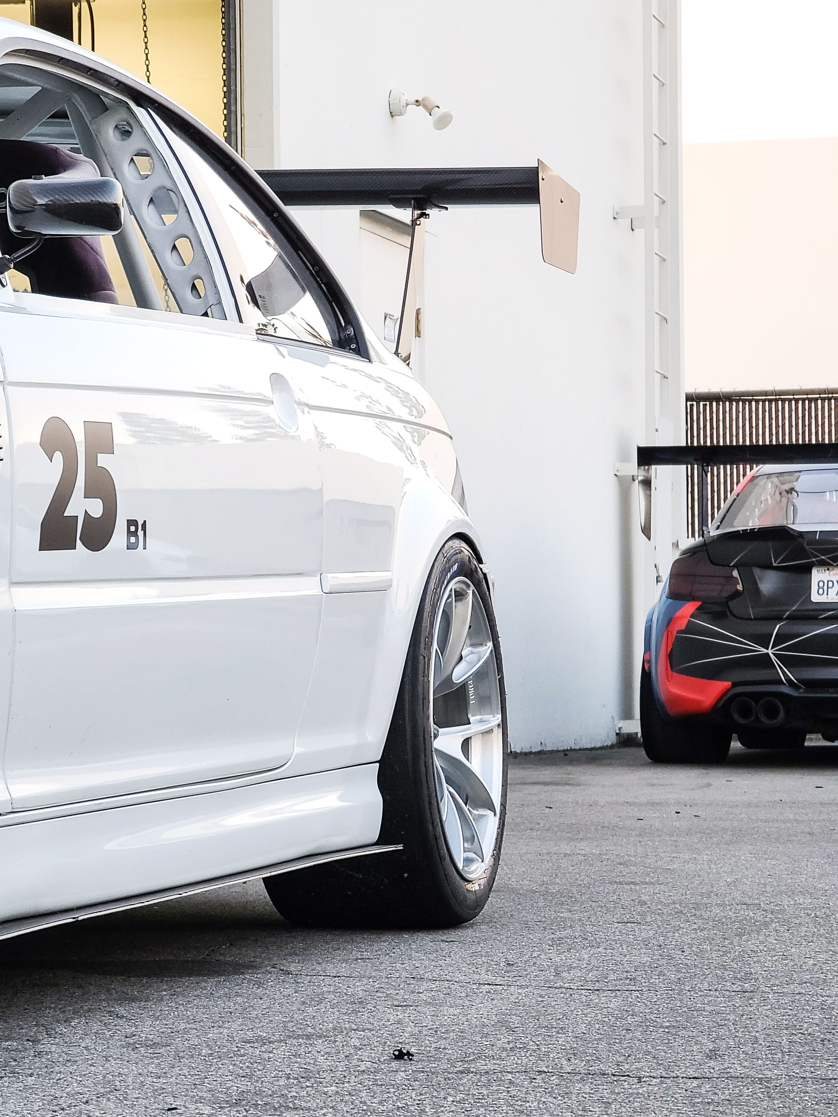 White BMW E46 M3 with 18" VS-5RS Apex wheels in Brushed Clear