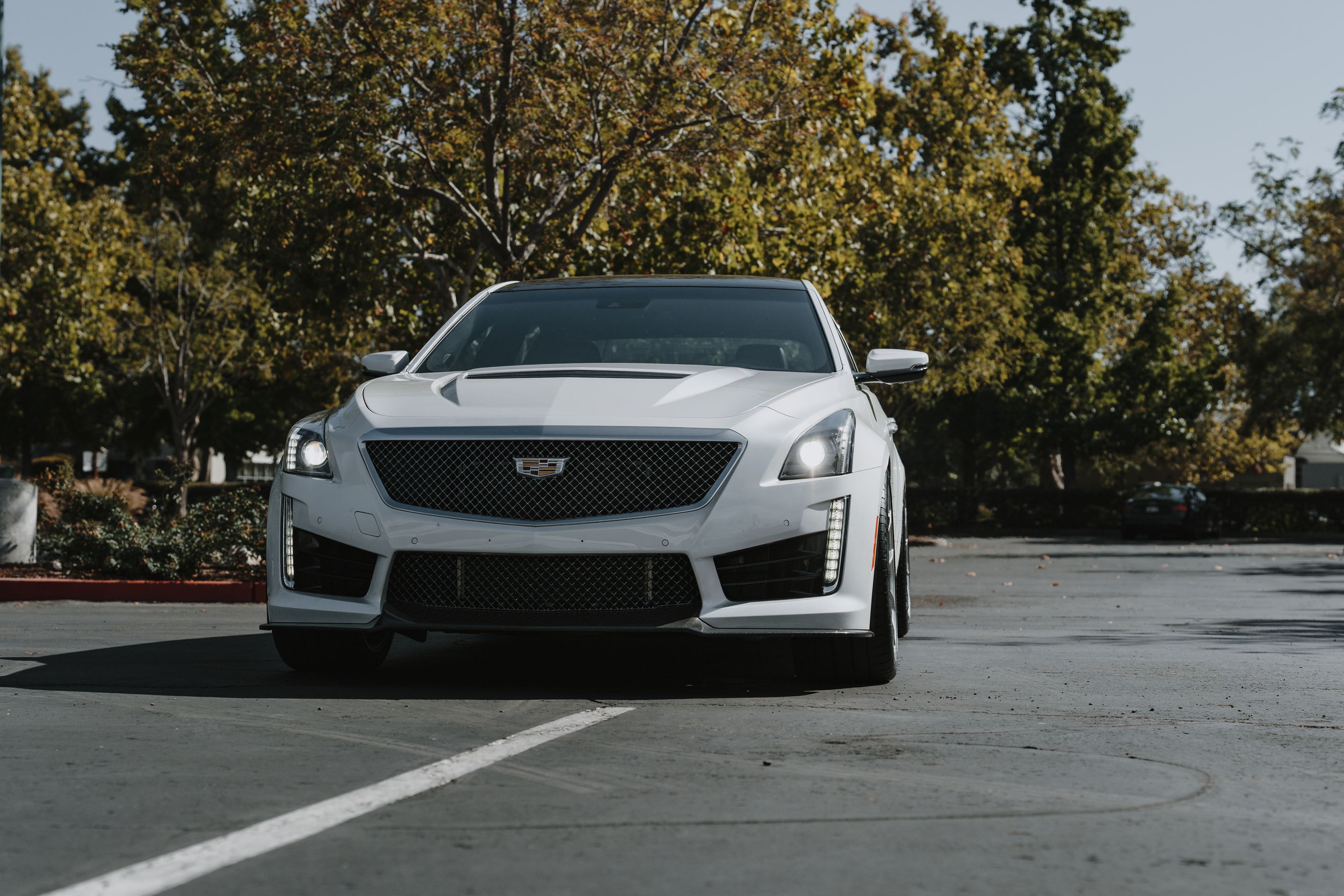 White Cadillac Gen 3 CTS-V with 20" VS-5RS Apex wheels in Brushed Clear