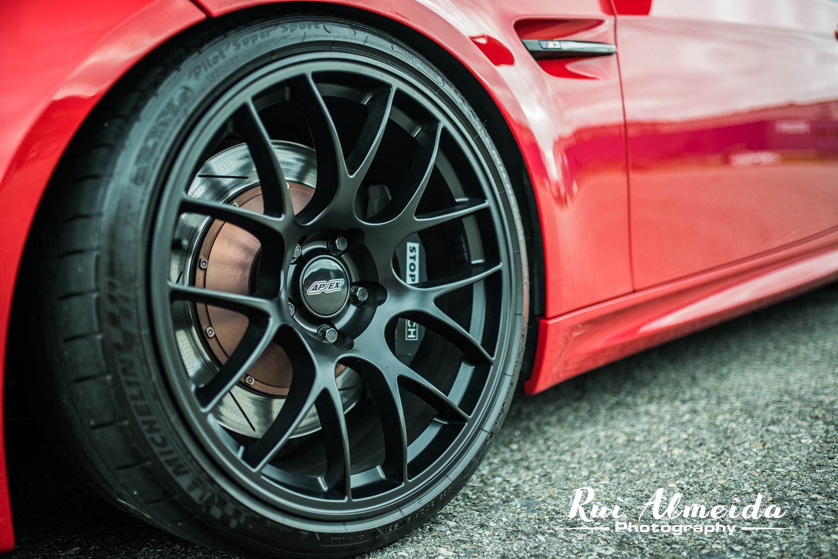 Red BMW E92 Coupe M3 with 19" EC-7 Apex wheels in Satin Black