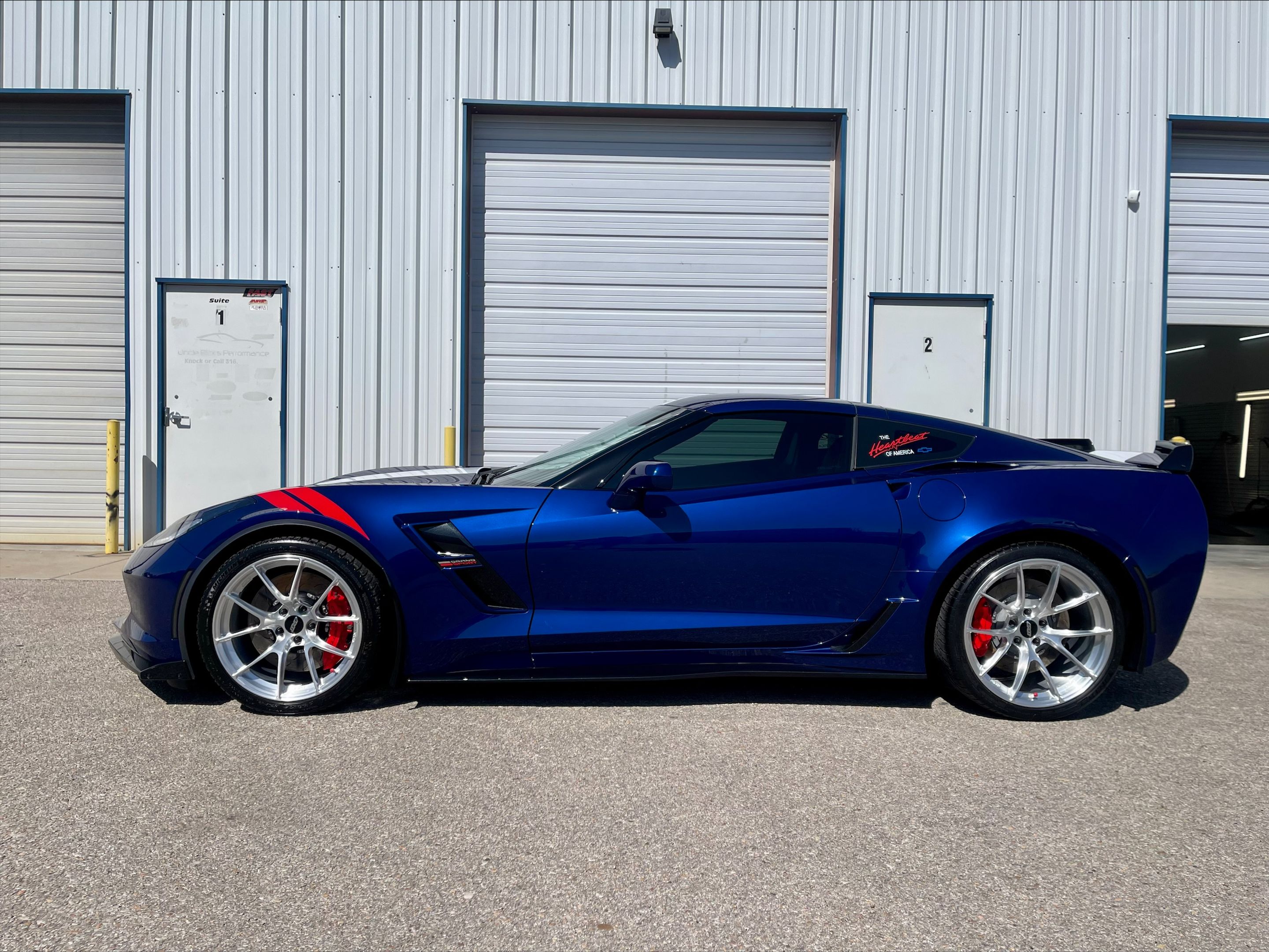 Blue Chevrolet C7 Corvette Grand Sport with 19"/20" VS-5RS Apex wheels in Brushed Clear