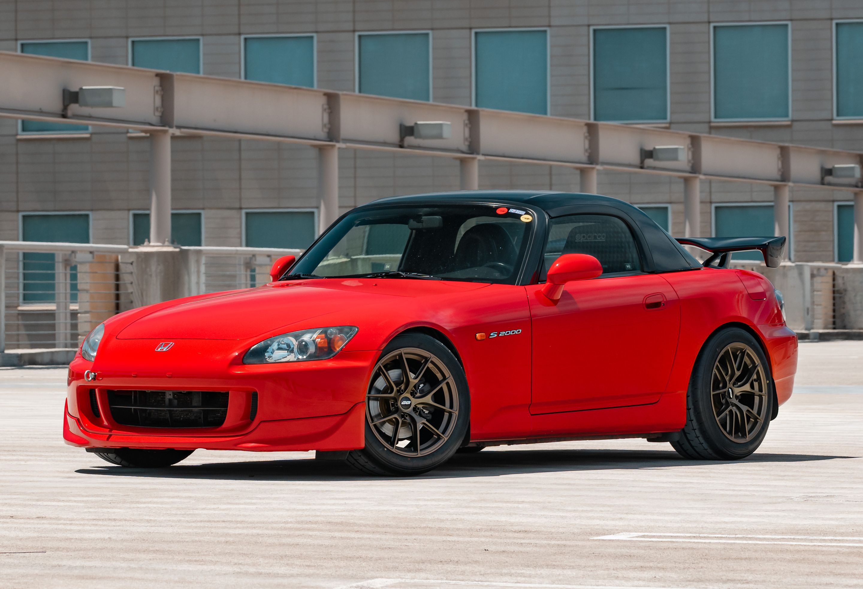Red Honda S2000 with 17" VS-5RS Apex wheels in Satin Bronze