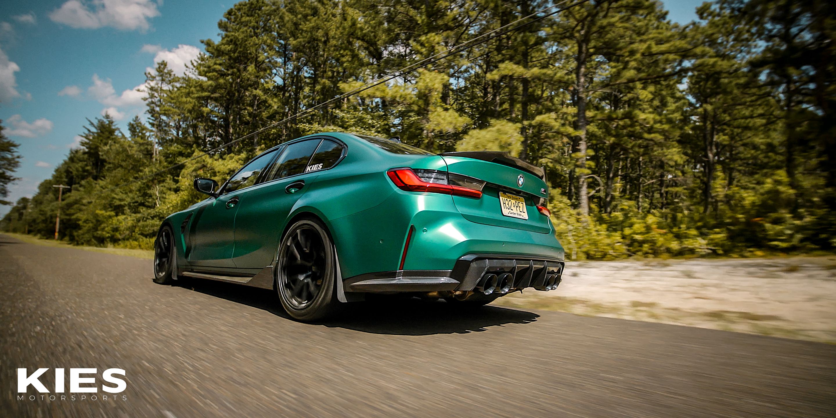 Green BMW G80 M3 with 19" VS-5RS Apex wheels in Satin Black