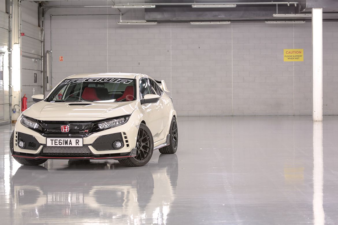 White Honda FK8 Civic Type-R with 19" EC-7 Apex wheels in Satin Black