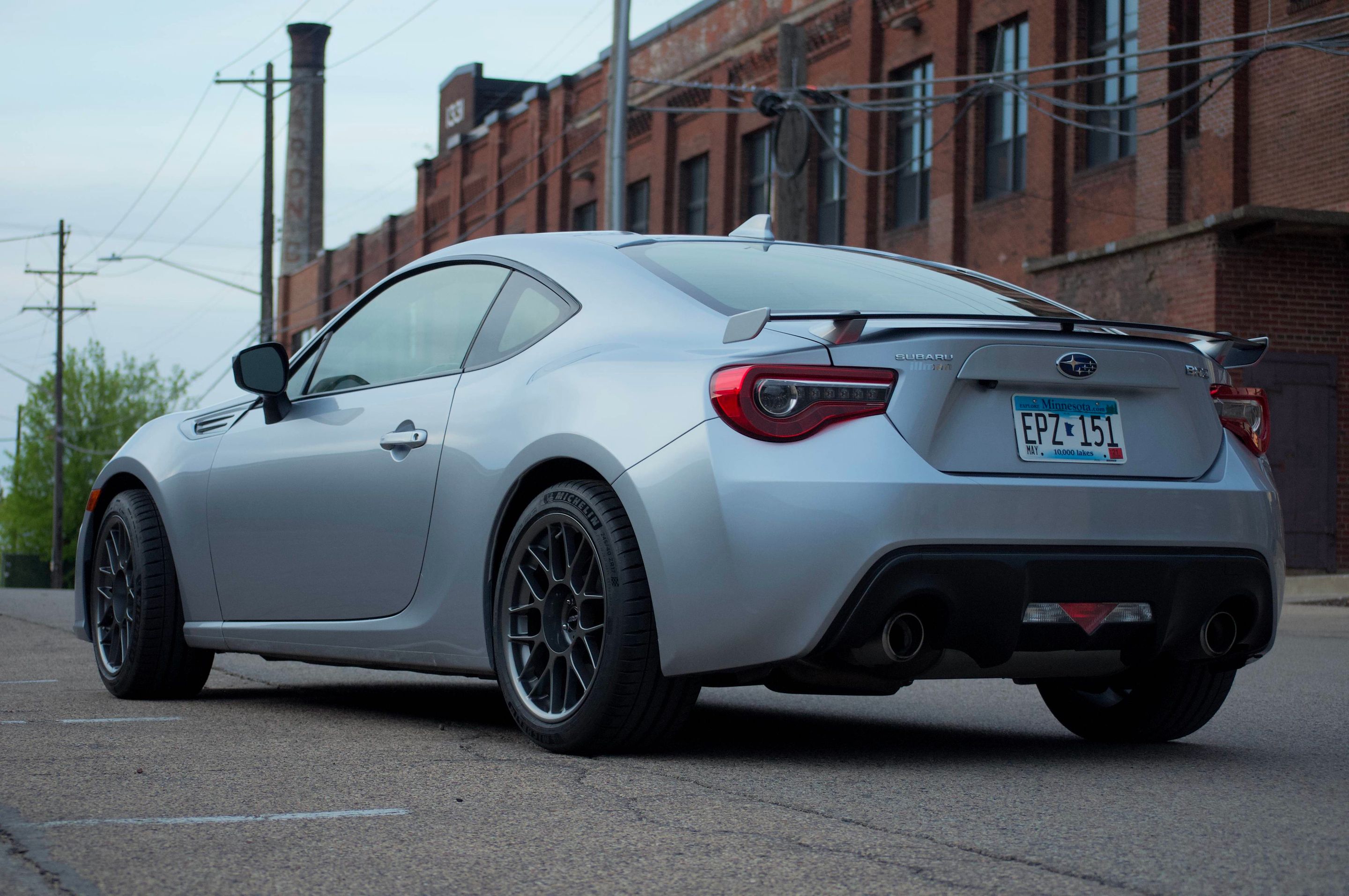 Silver Subaru ZC6 / Gen 1 BRZ with 17" ARC-8 Apex wheels in Anthracite