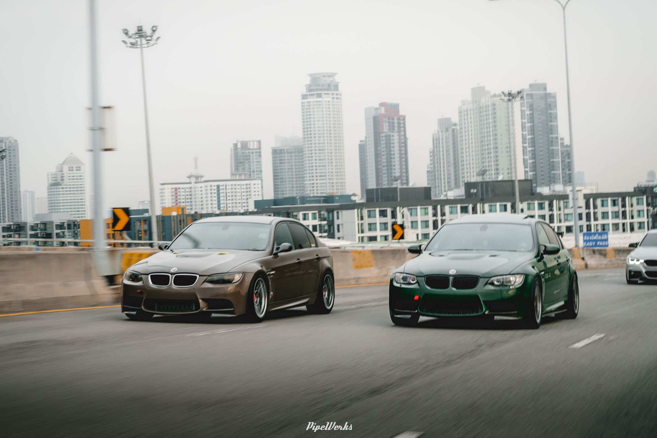Brown BMW E90 Sedan 3 Series with 18" ARC-8 Apex wheels in Hyper Black