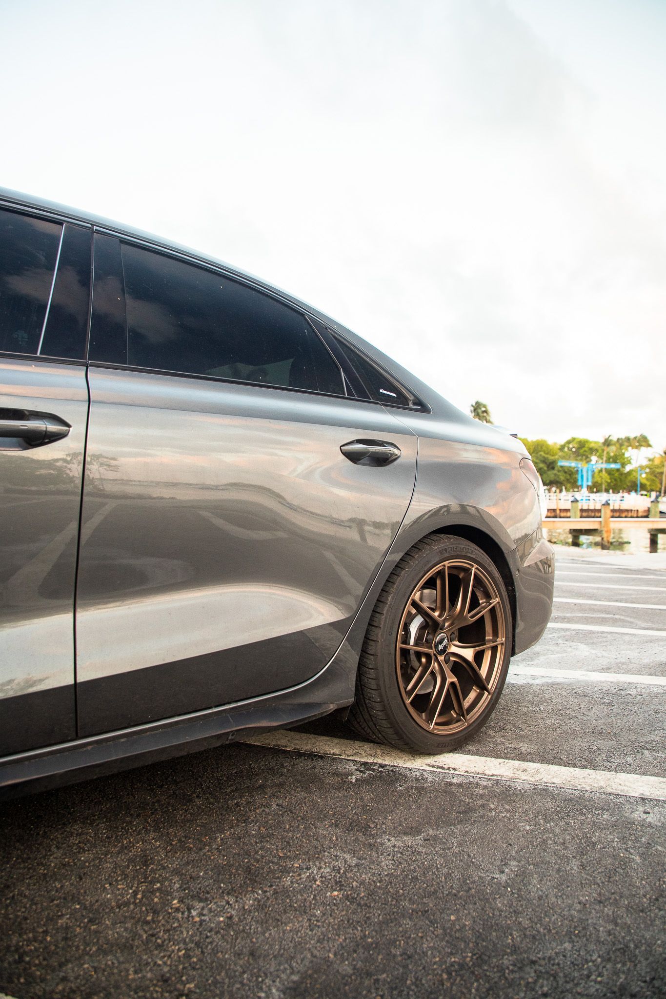 Grey Audi 8Y S3 with 18" VS-5RS Apex wheels in Satin Bronze
