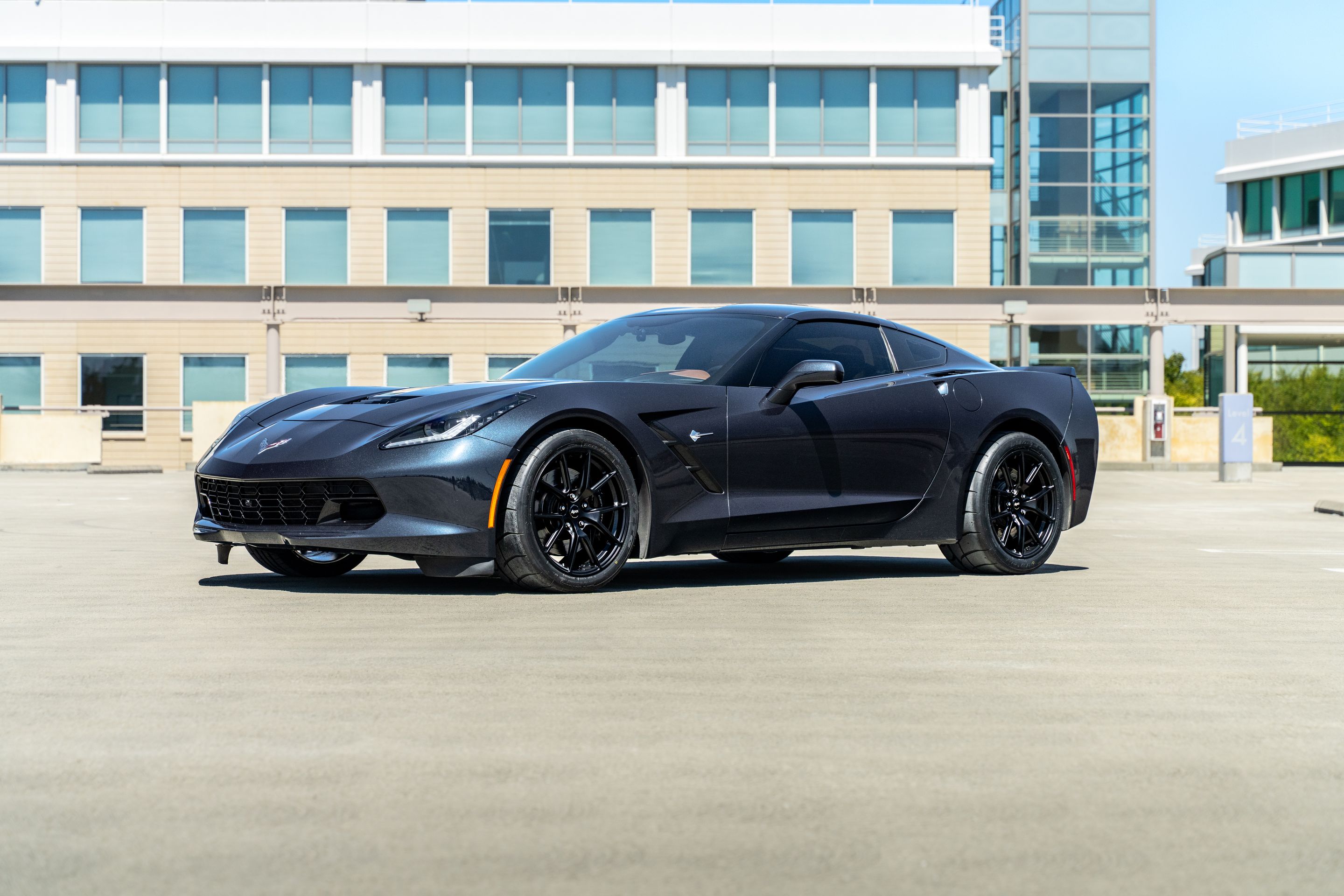 Grey Chevrolet C7 Corvette Stingray/Z51 with 18" VS-5 Apex wheels in Satin Black