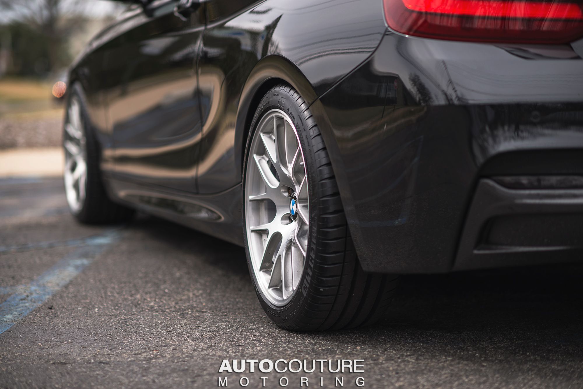 Black BMW F22 Coupe 2 Series with 18" EC-7R Apex wheels in Brushed Clear