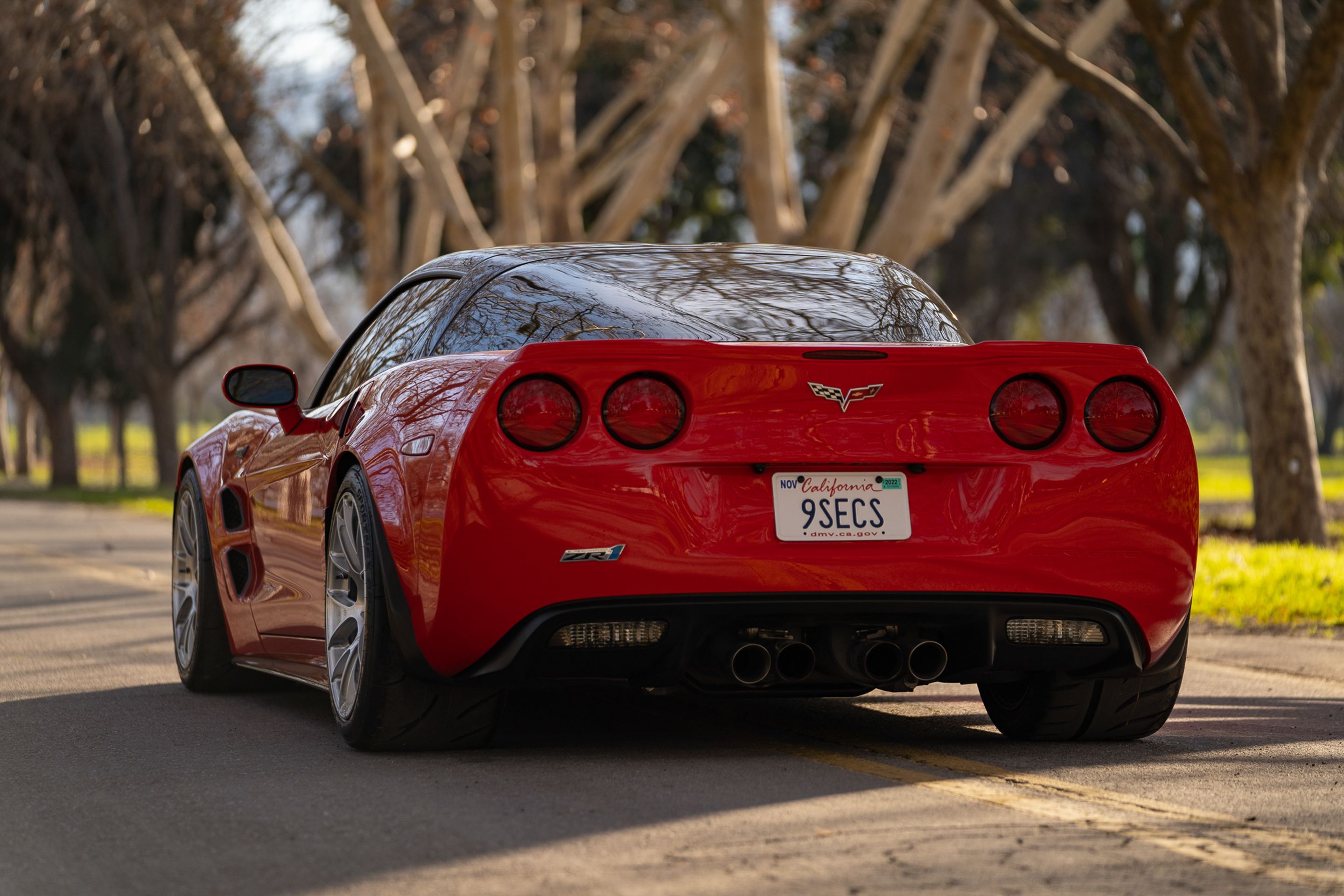 Red Chevrolet C6 Corvette ZR-1 with 18"/19" EC-7RS Apex wheels in Brushed Clear