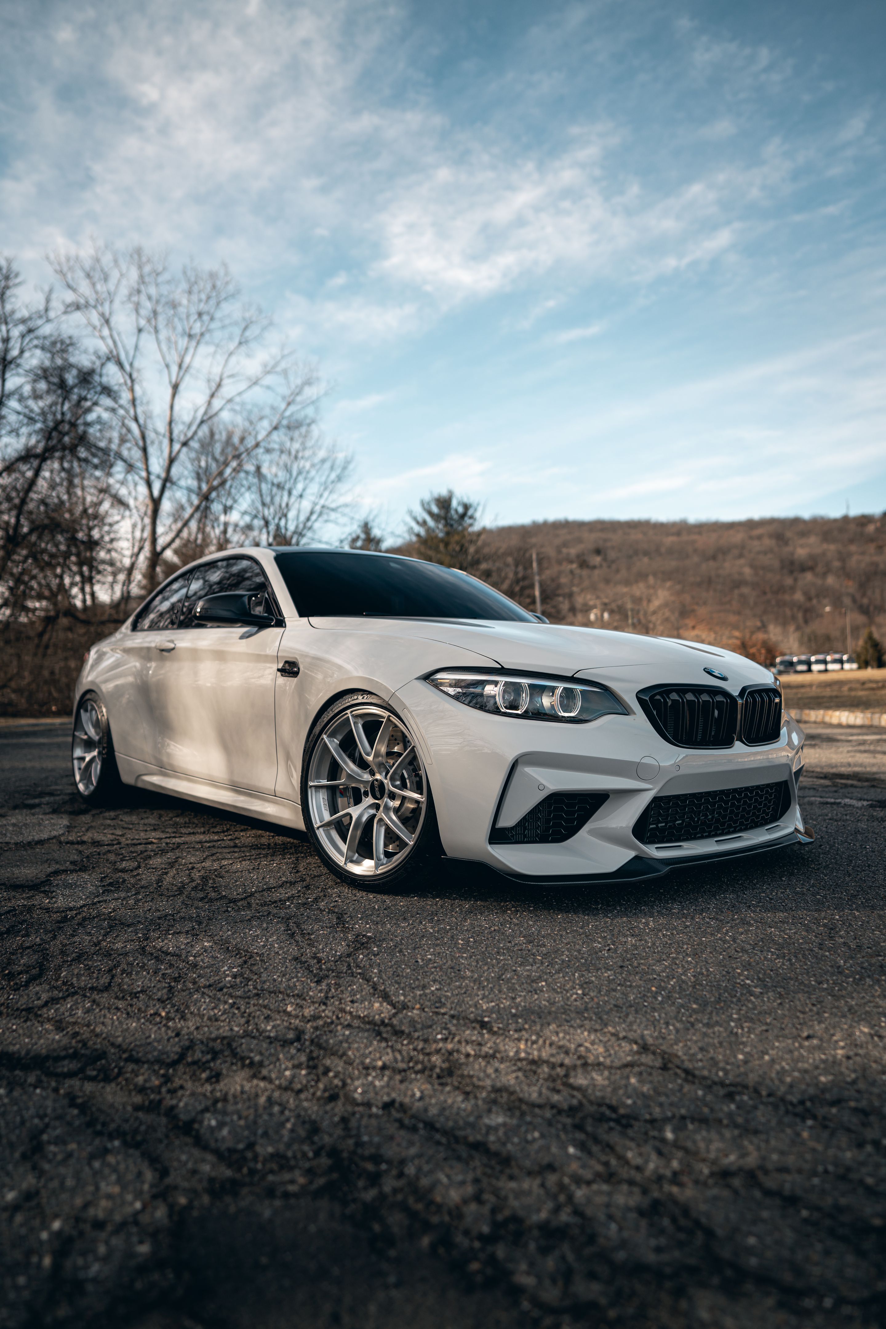 White BMW F87 M2 with 19" VS-5RS Apex wheels in Brushed Clear