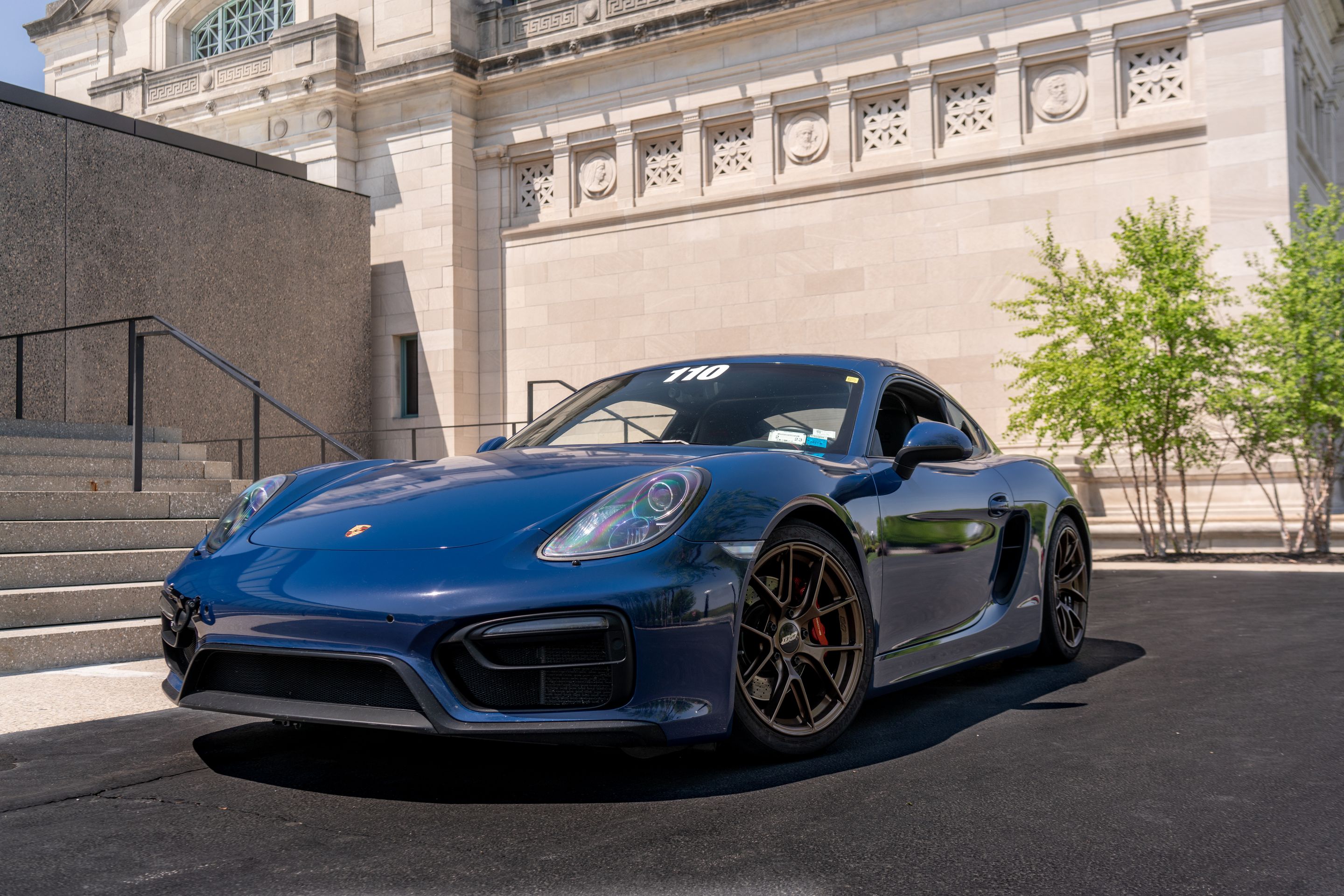 Blue Porsche 981 Cayman GTS with 18" VS-5RS Apex wheels in Satin Bronze