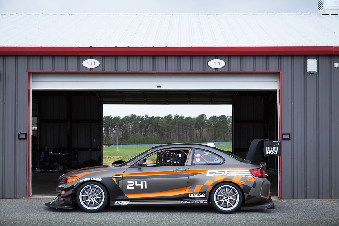 Grey BMW F87 M2 with 18" FL-5 Apex wheels in Race Silver
