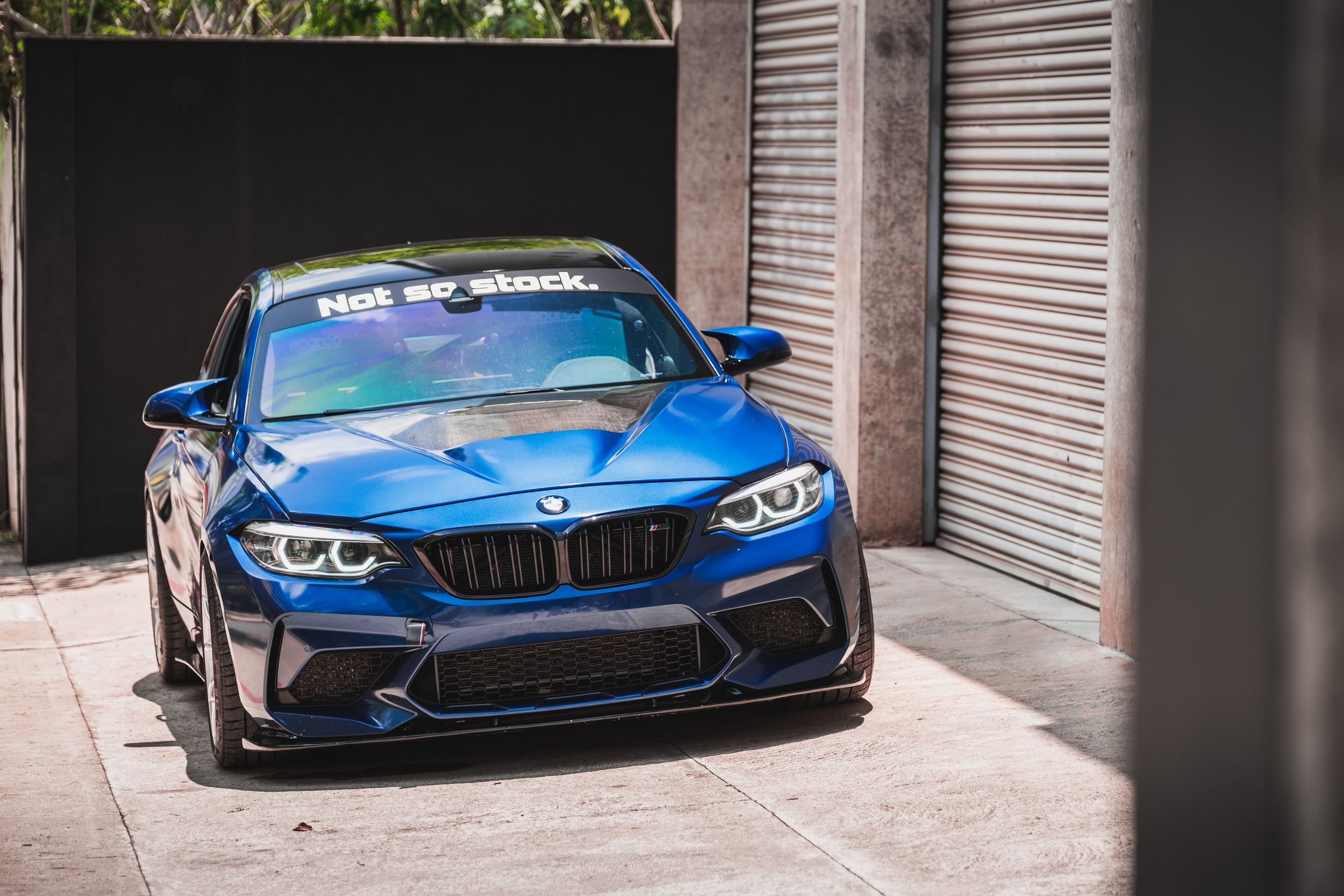 Blue BMW F87 M2 with 19" SM-10 Apex wheels in Race Silver