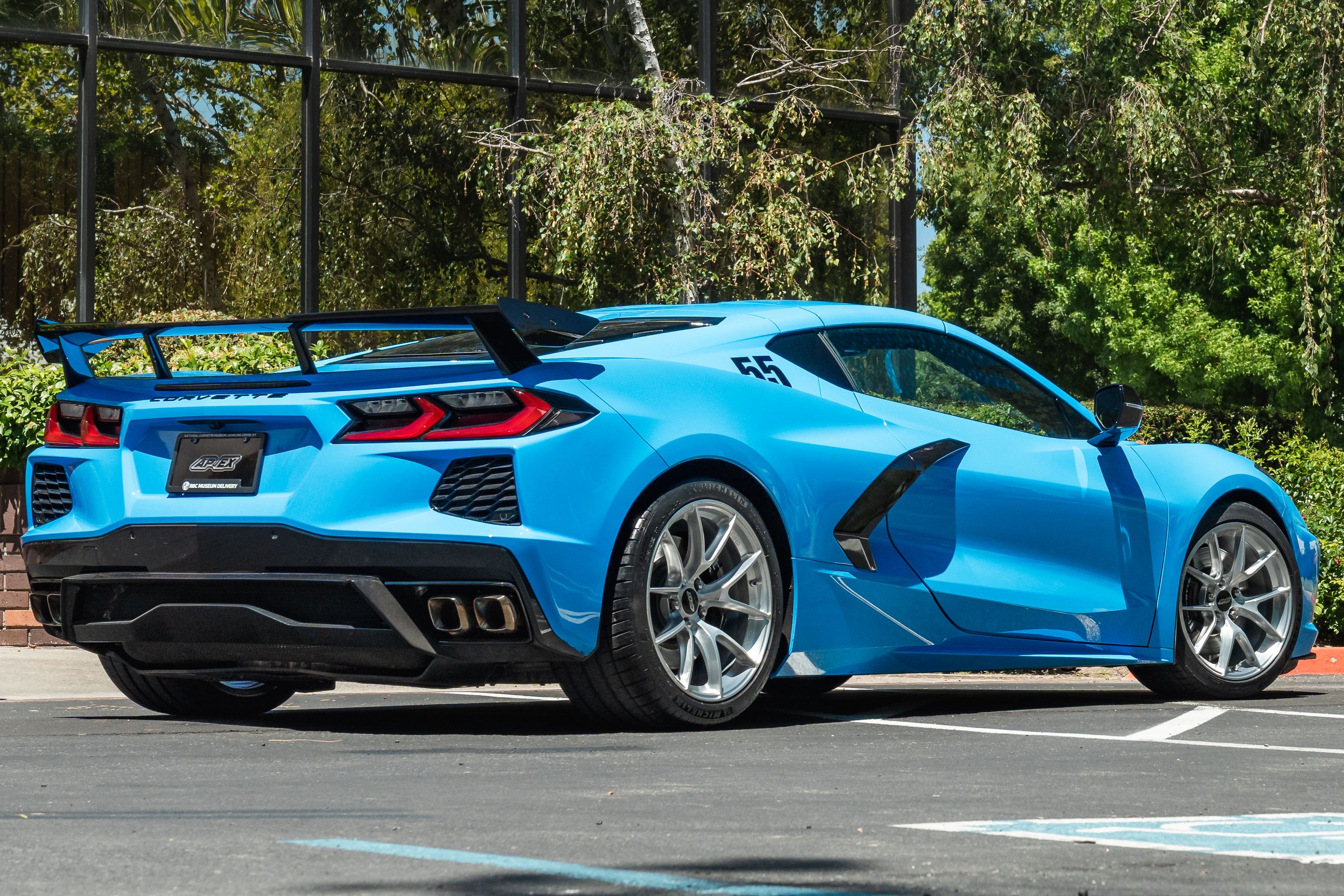 Blue Chevrolet C8 Corvette Stingray/Z51 with 18"/19" VS-5RS Apex wheels in Brushed Clear