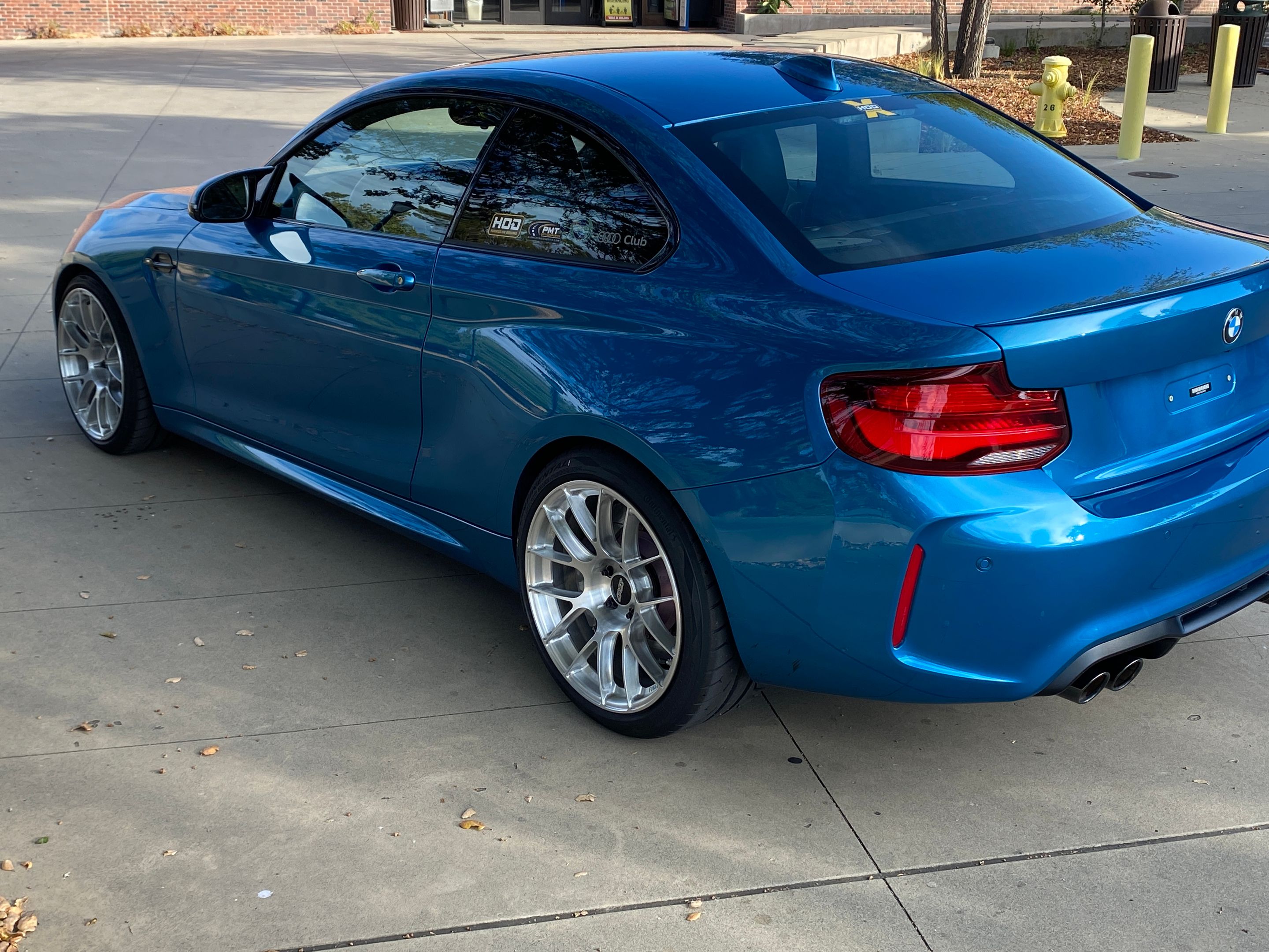 Blue BMW F87 M2 with 19" EC-7RS Apex wheels in Brushed Clear