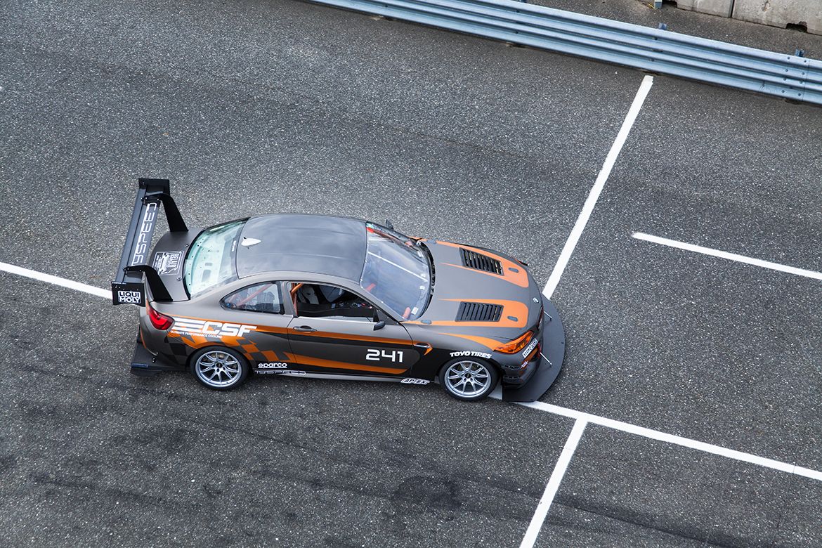 Grey BMW F87 M2 with 18" FL-5 Apex wheels in Race Silver