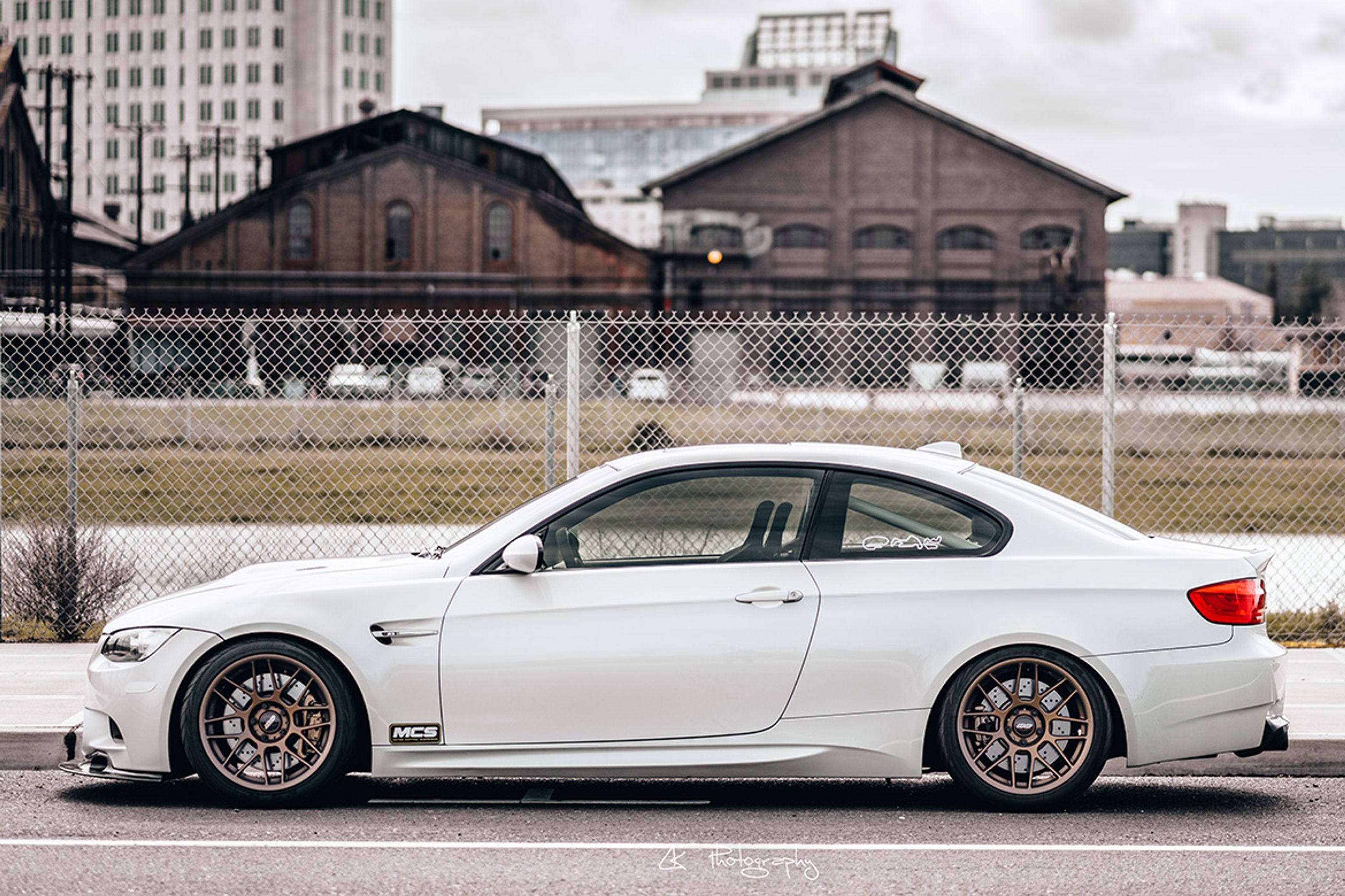 White BMW E92 Coupe M3 with 18" ARC-8 Apex wheels in Satin Bronze