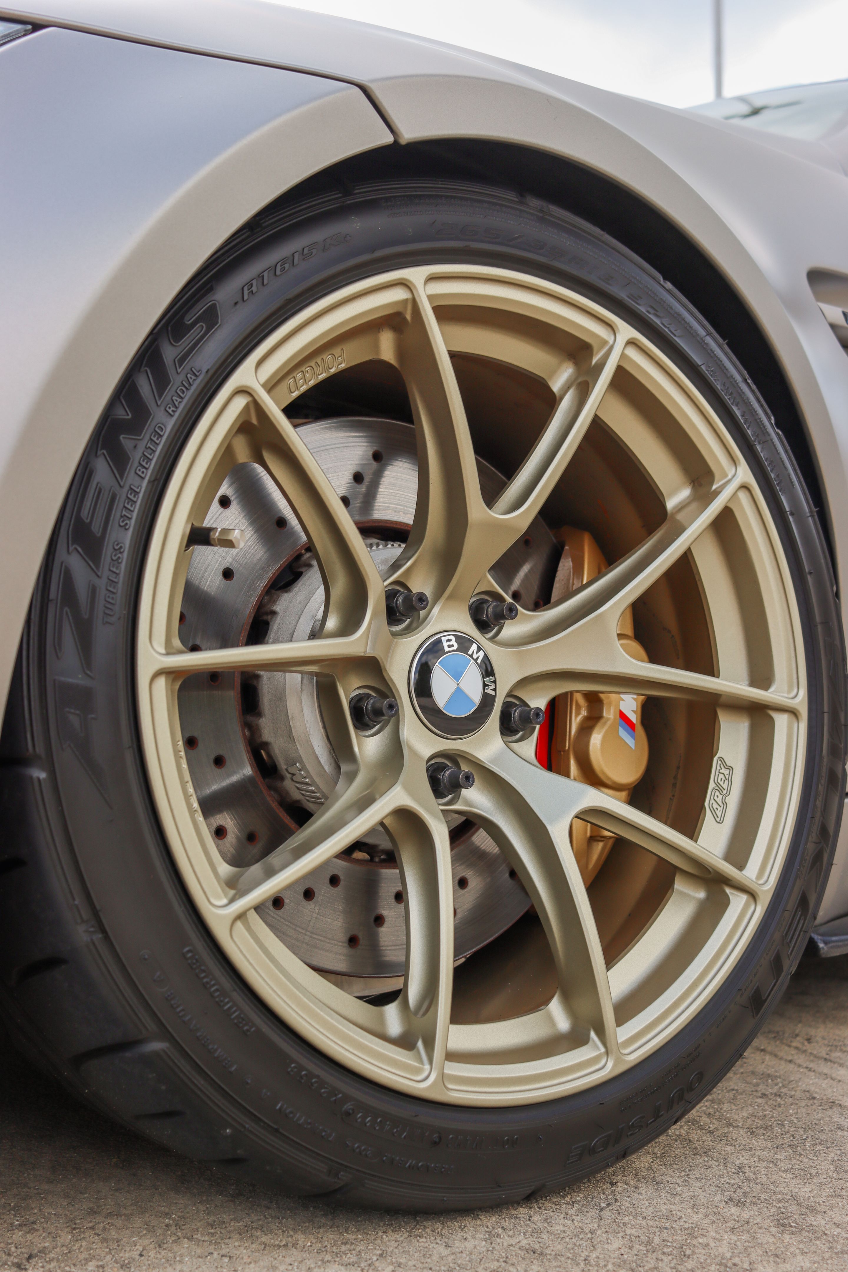 Grey BMW E92 Coupe M3 with 18" VS-5RS Apex wheels in Motorsport Gold