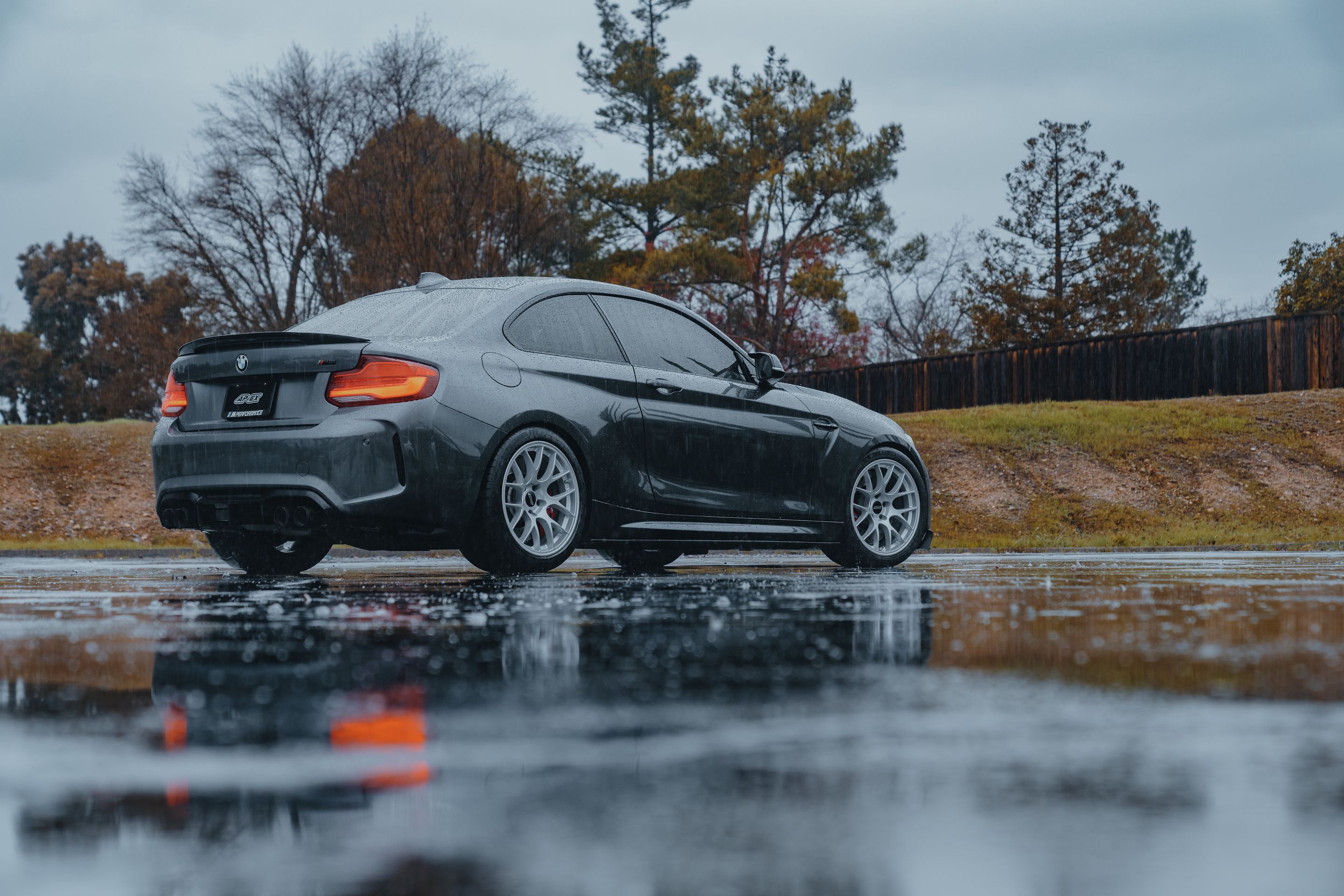 Grey BMW F87 M2 with 18" EC-7 Apex wheels in Race Silver