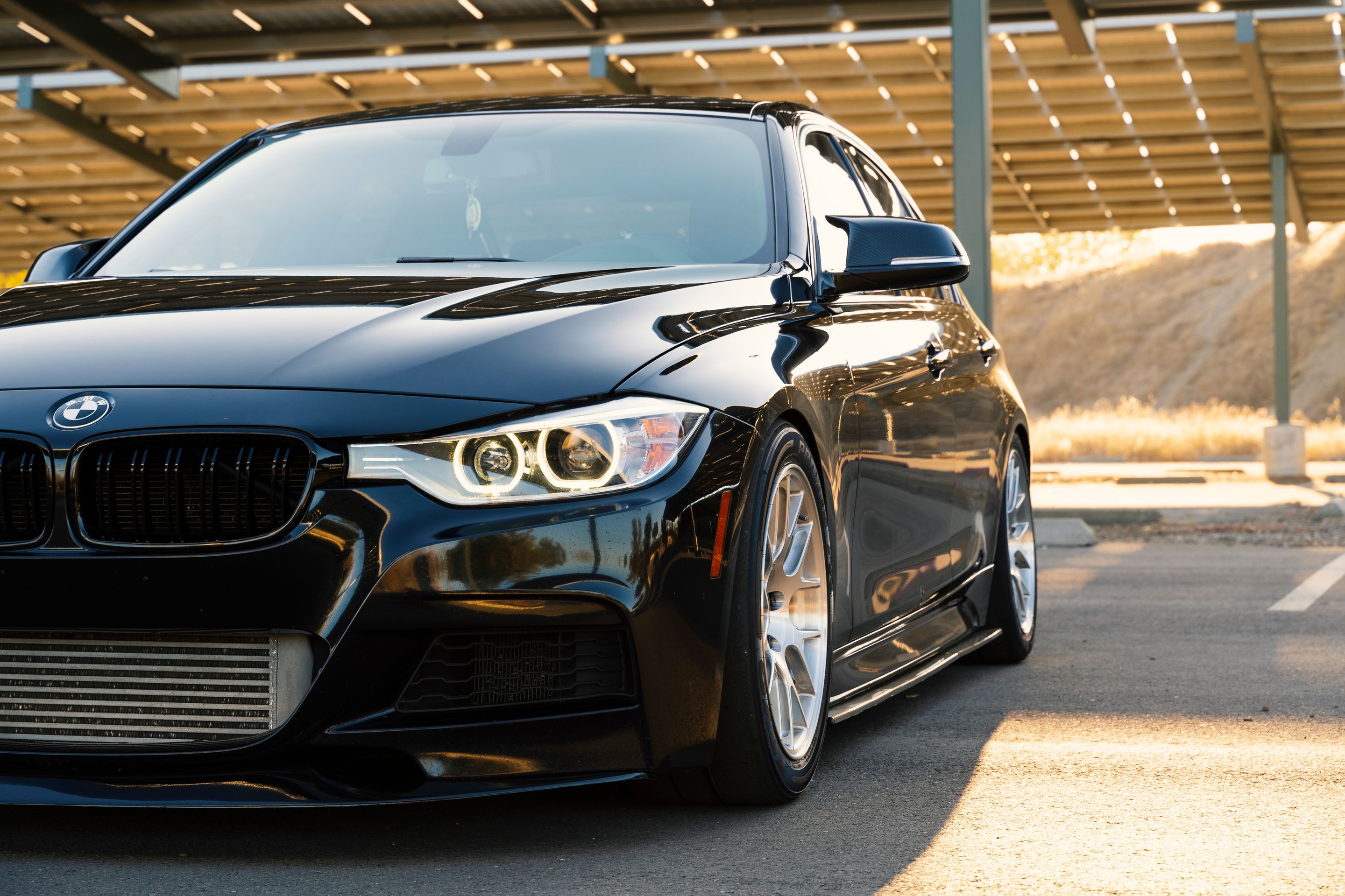 Black BMW F30 Sedan 3 Series with 17" EC-7R Apex wheels in Brushed Clear