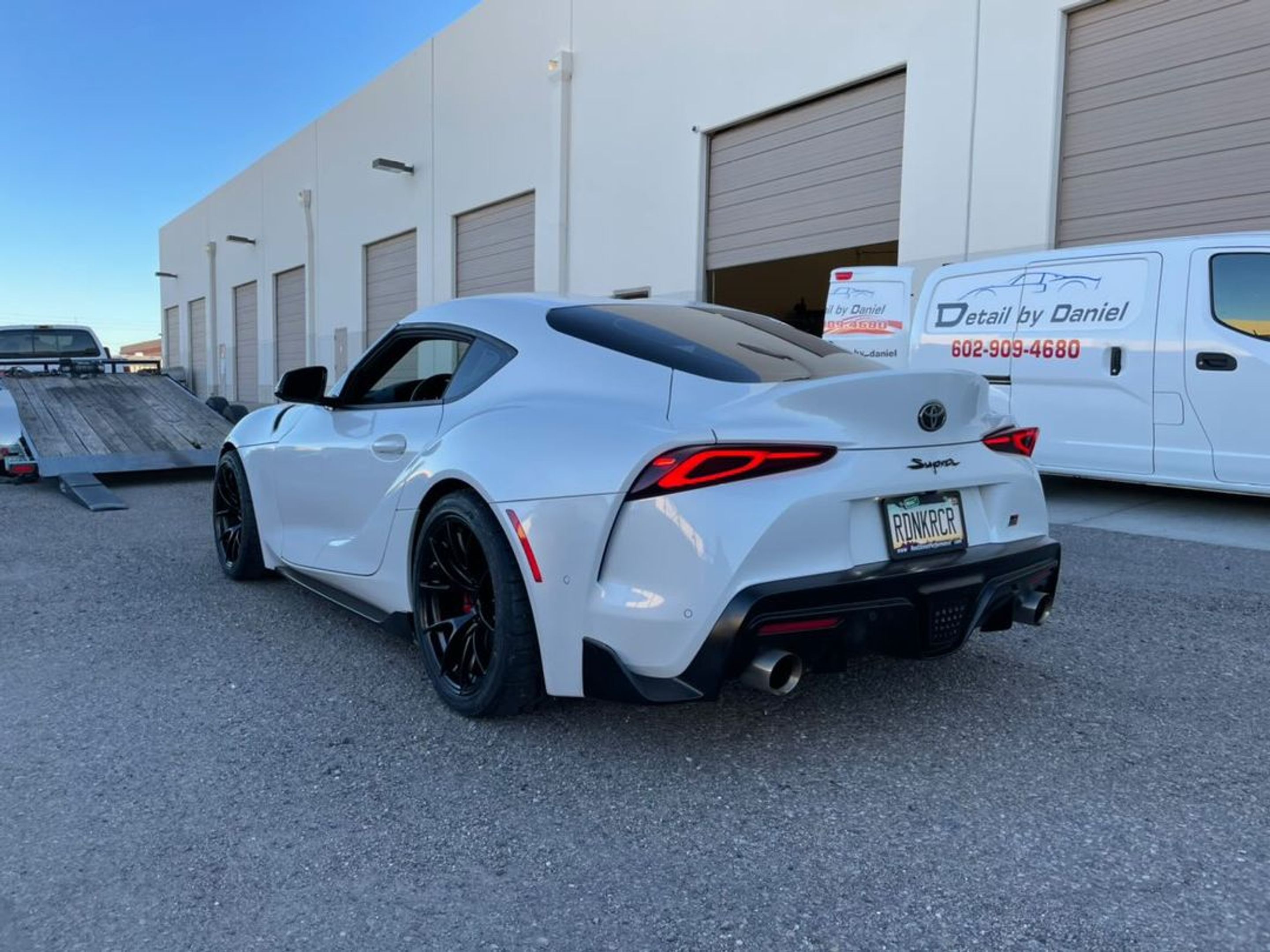White Toyota GR Supra with 18" VS-5RS Apex wheels in Satin Black
