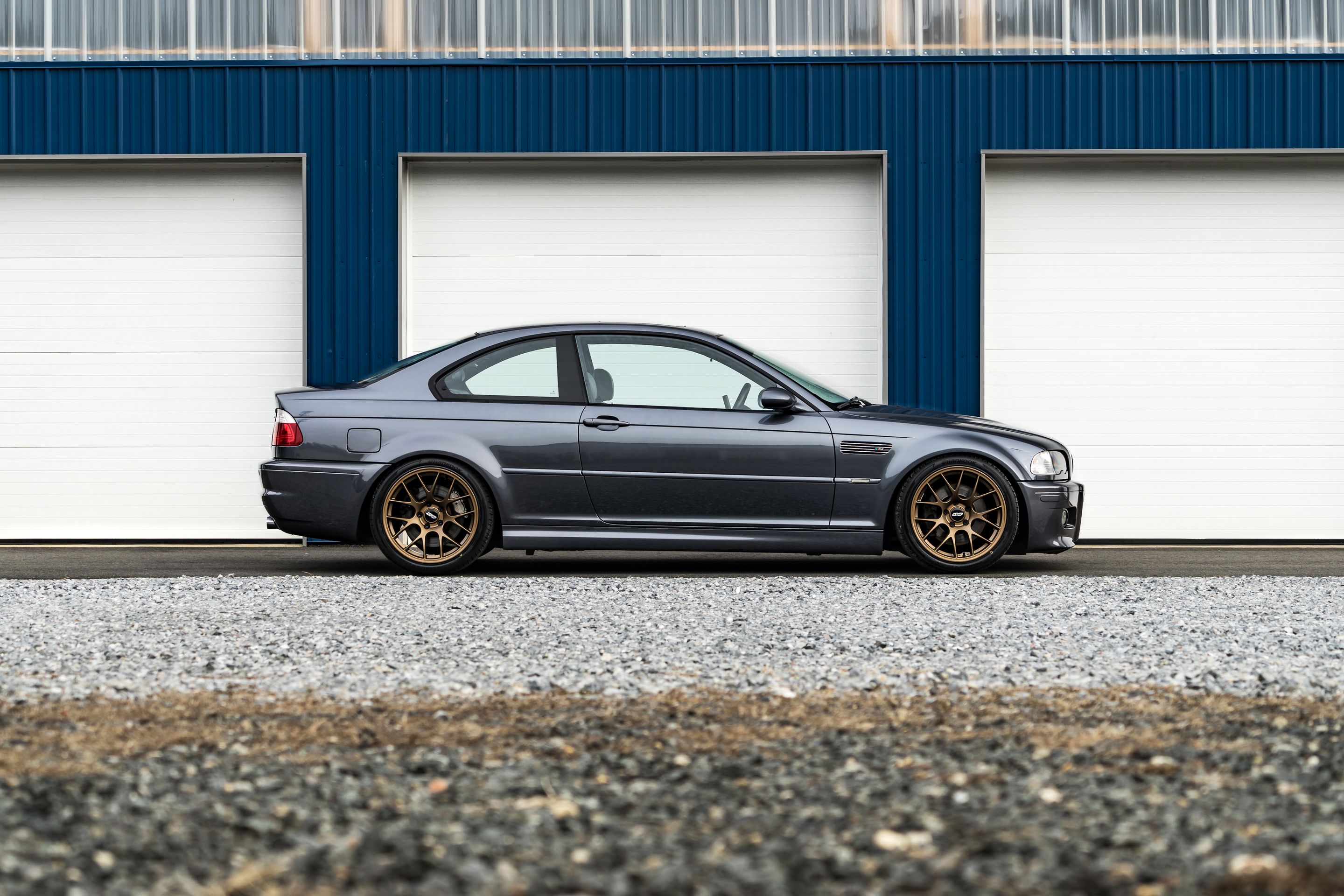 Grey BMW E46 M3 with 18" EC-7 Apex wheels in Satin Bronze