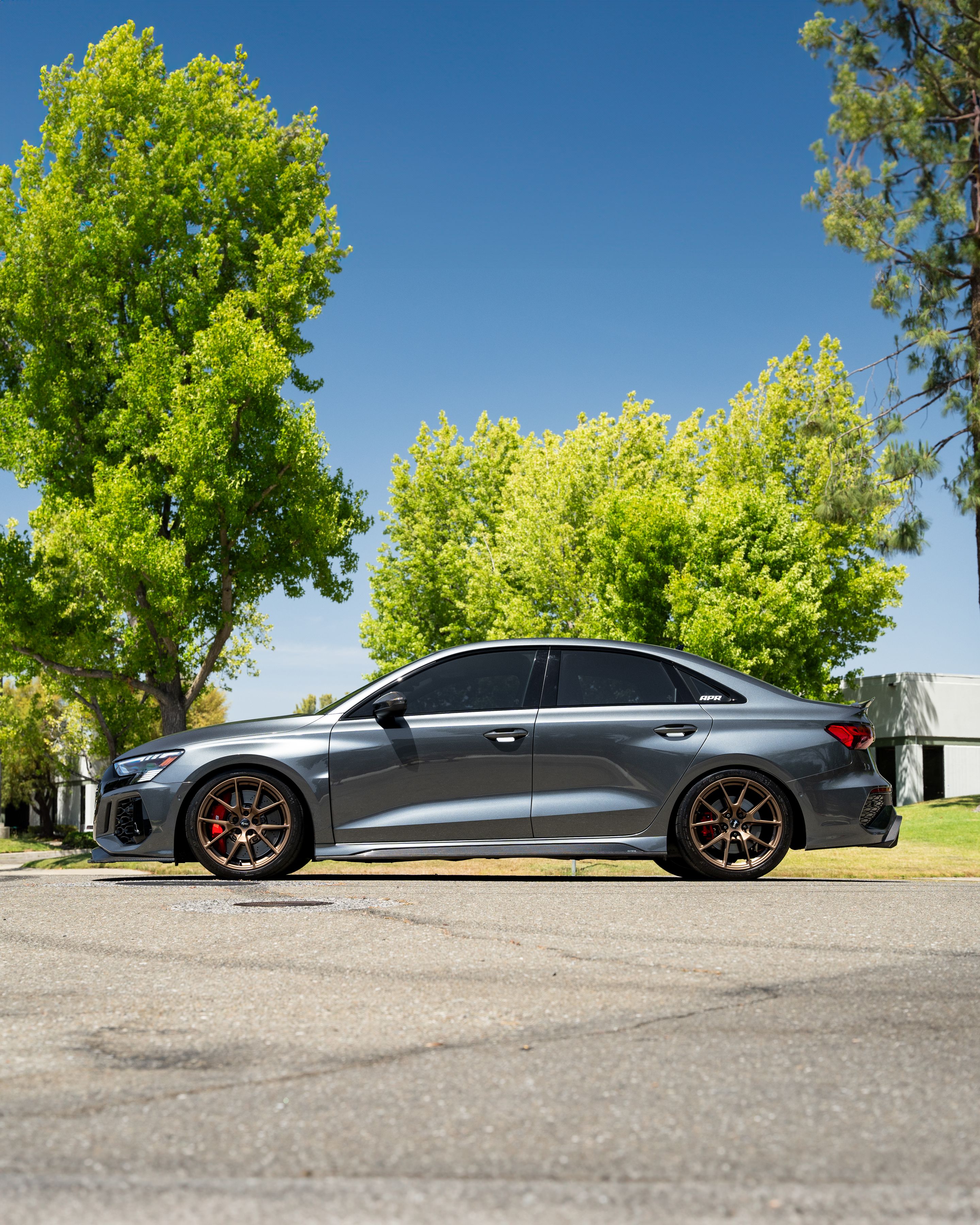 Grey Audi 8Y RS 3 with 18" VS-5 Apex wheels in Satin Bronze