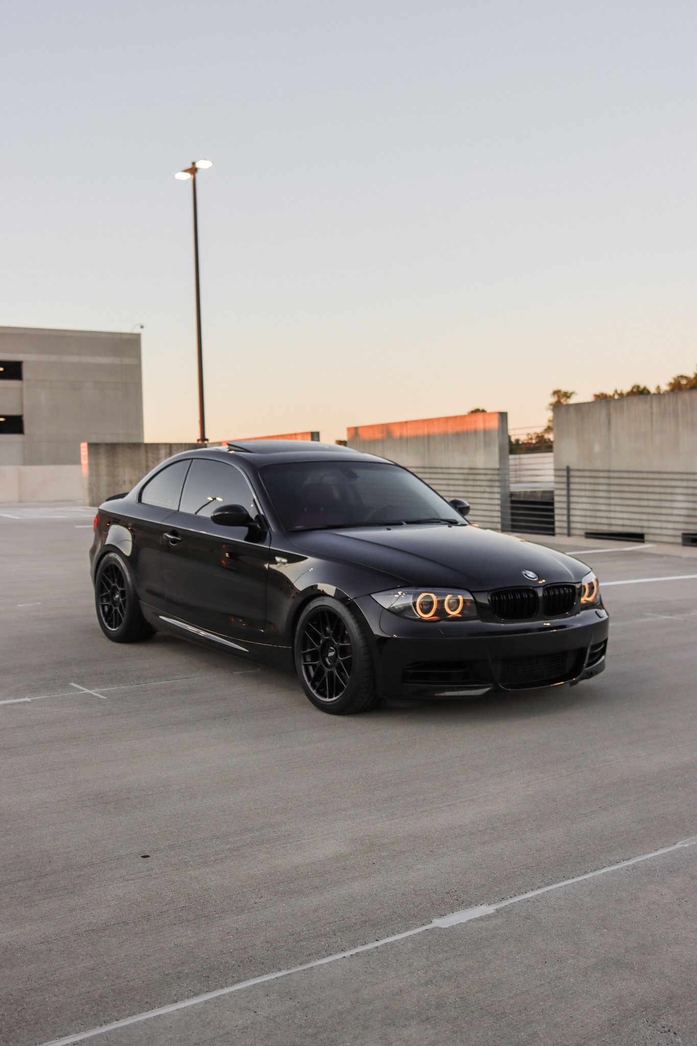 Black BMW E82 Coupe 1 Series with 18" ARC-8 Apex wheels in Satin Black