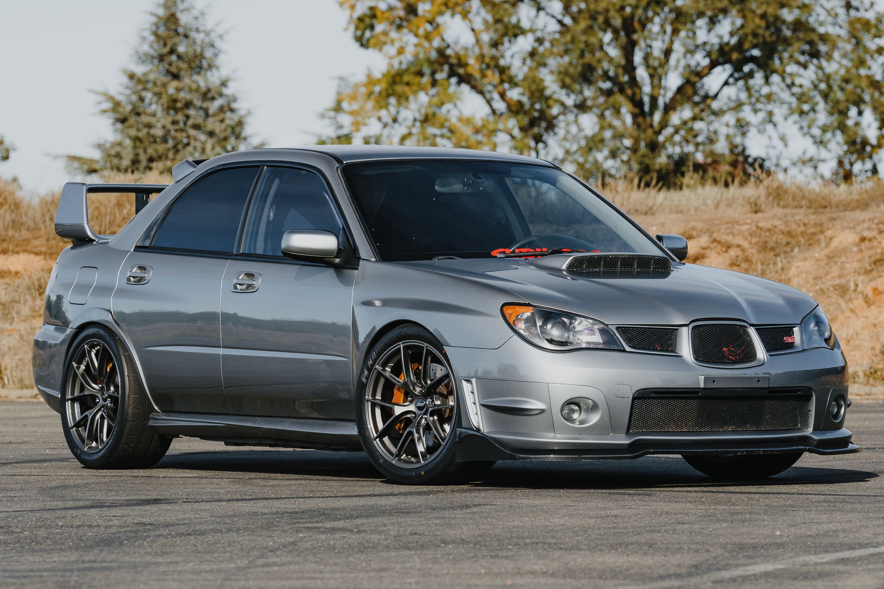 Silver Subaru GD WRX STI with 18" VS-5RS Apex wheels in Anthracite