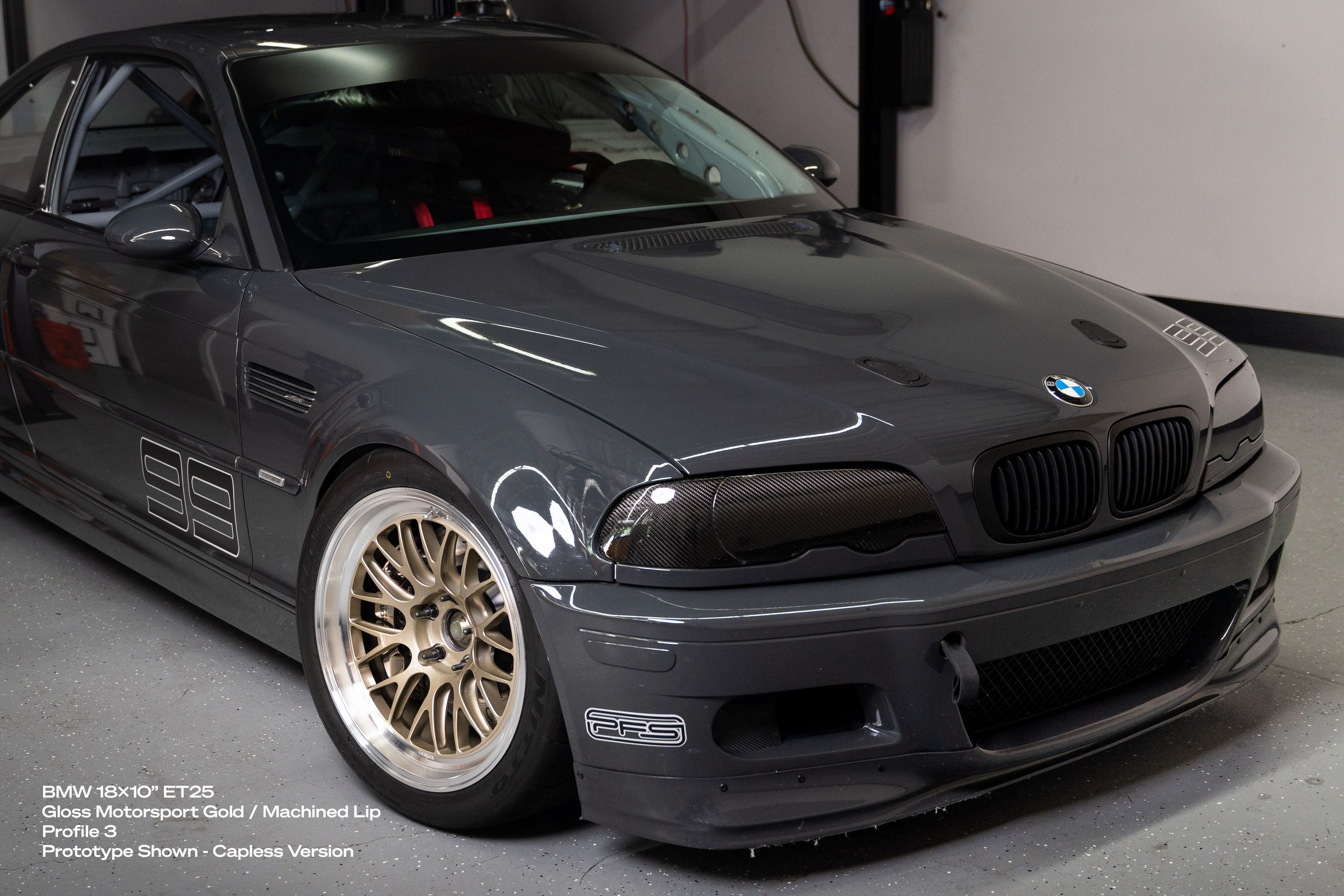 Grey BMW E46 M3 with 18" ML-10RT Apex wheels in Machined Lip Gloss Motorsport Gold