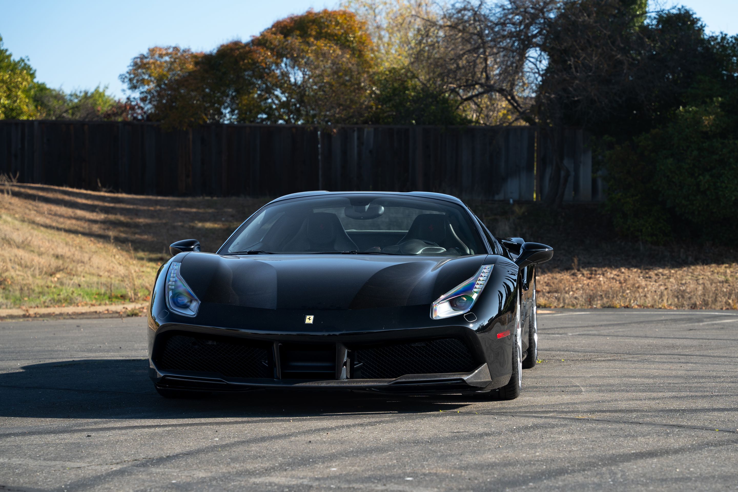 Black Ferrari 488 with 20" VS-5RS Apex wheels in Brushed Clear