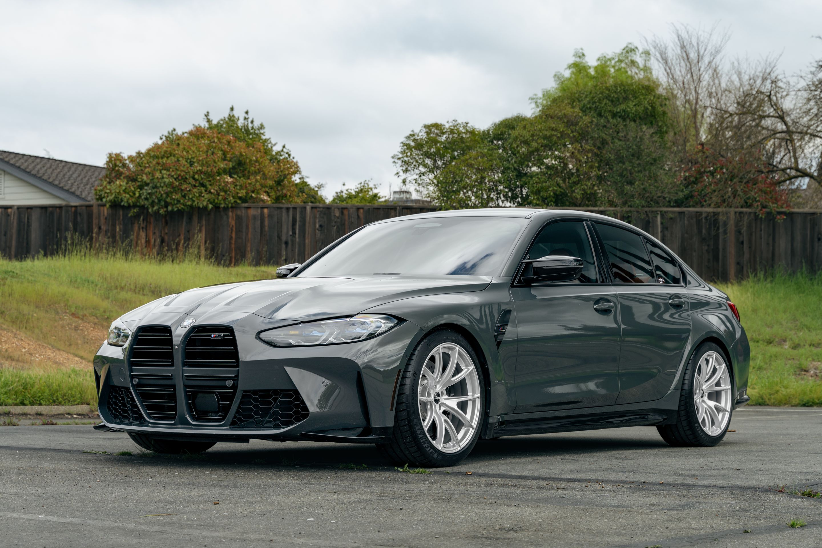 Grey BMW G80 M3 with 19" VS-5 Apex wheels in Race Silver