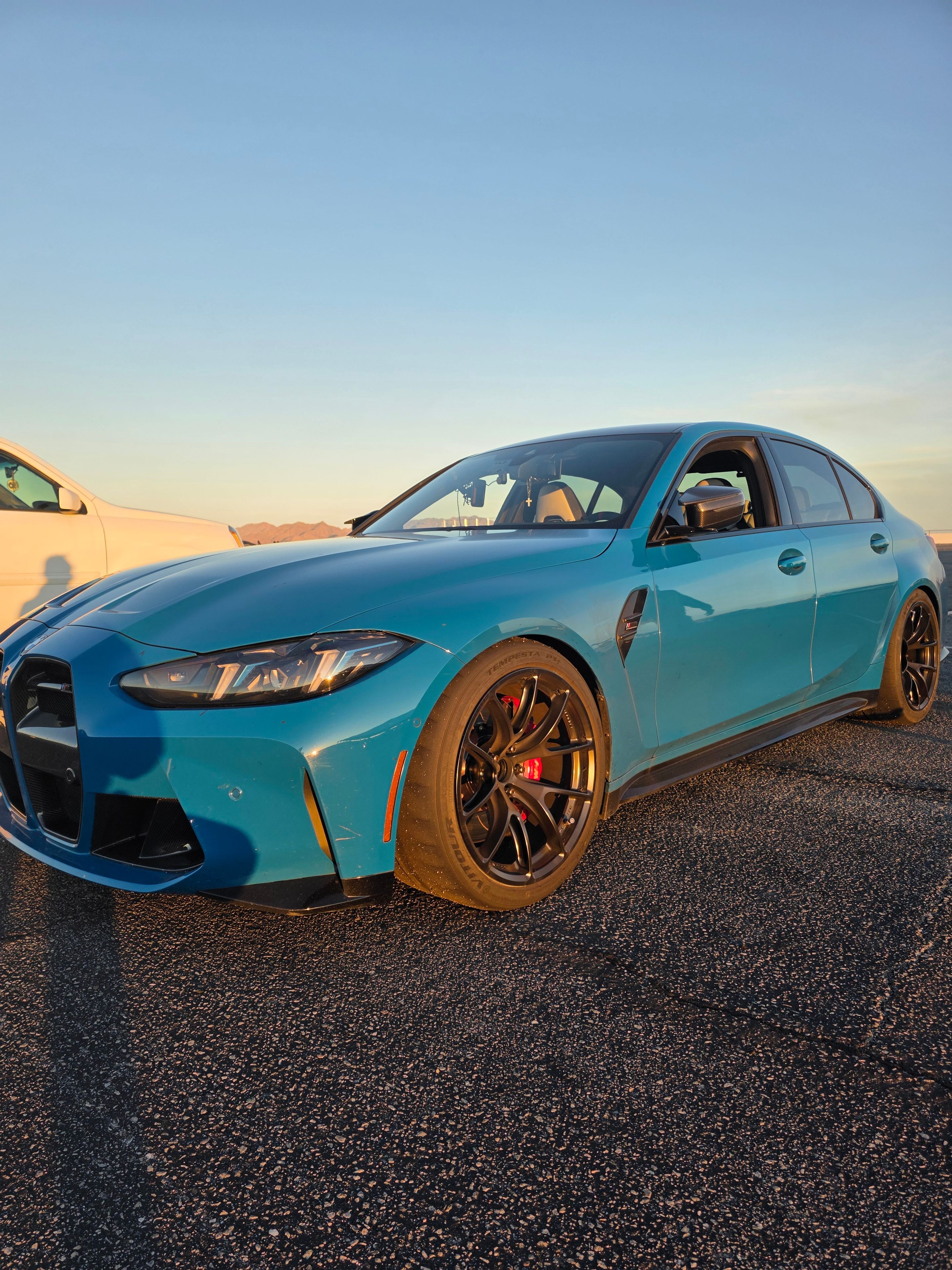 Blue BMW G80 M3 with 19" VS-5RE Apex wheels in Satin Black