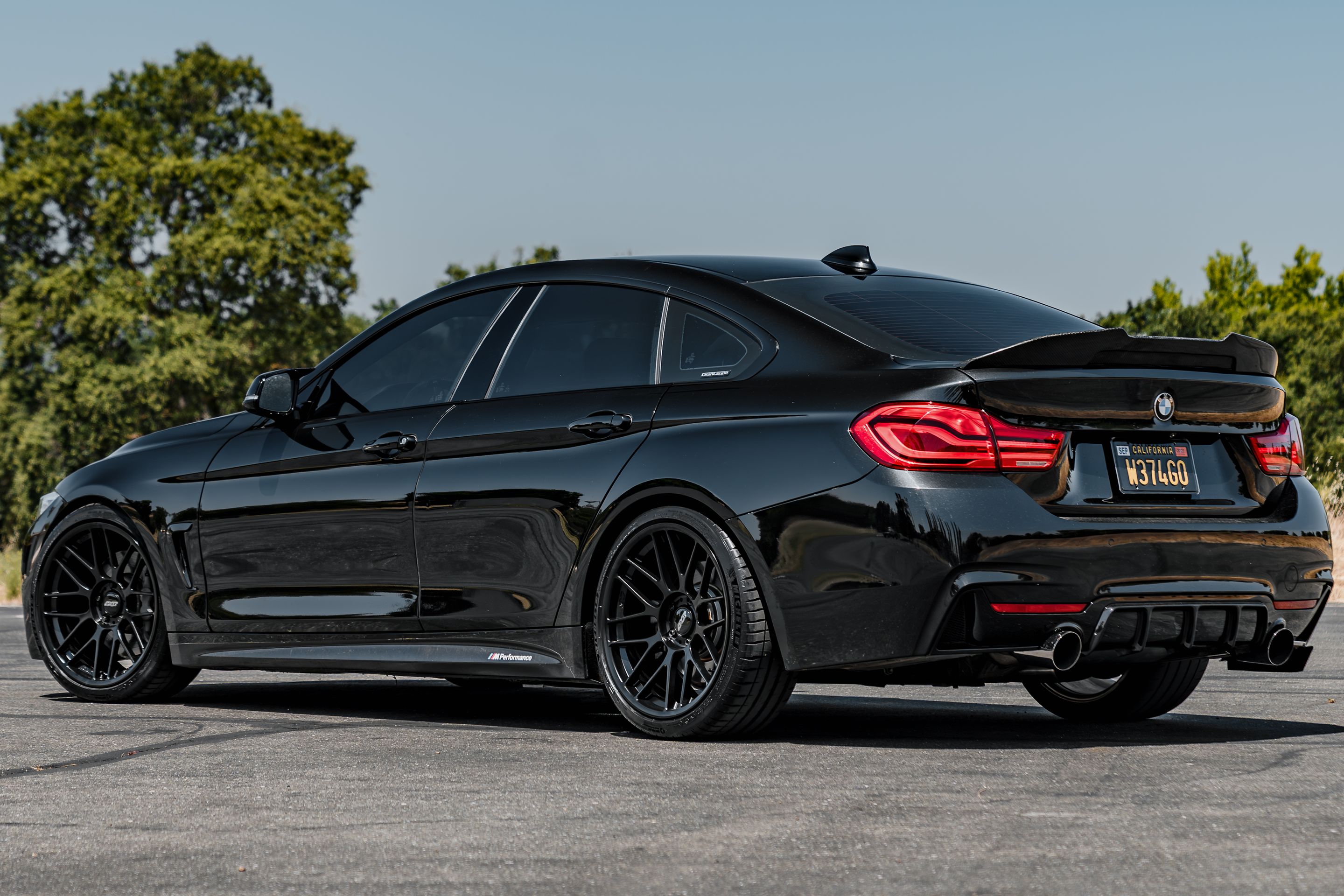 Black BMW F36 Gran Coupe 4 Series with 19" ARC-8RT Apex wheels in Satin Black
