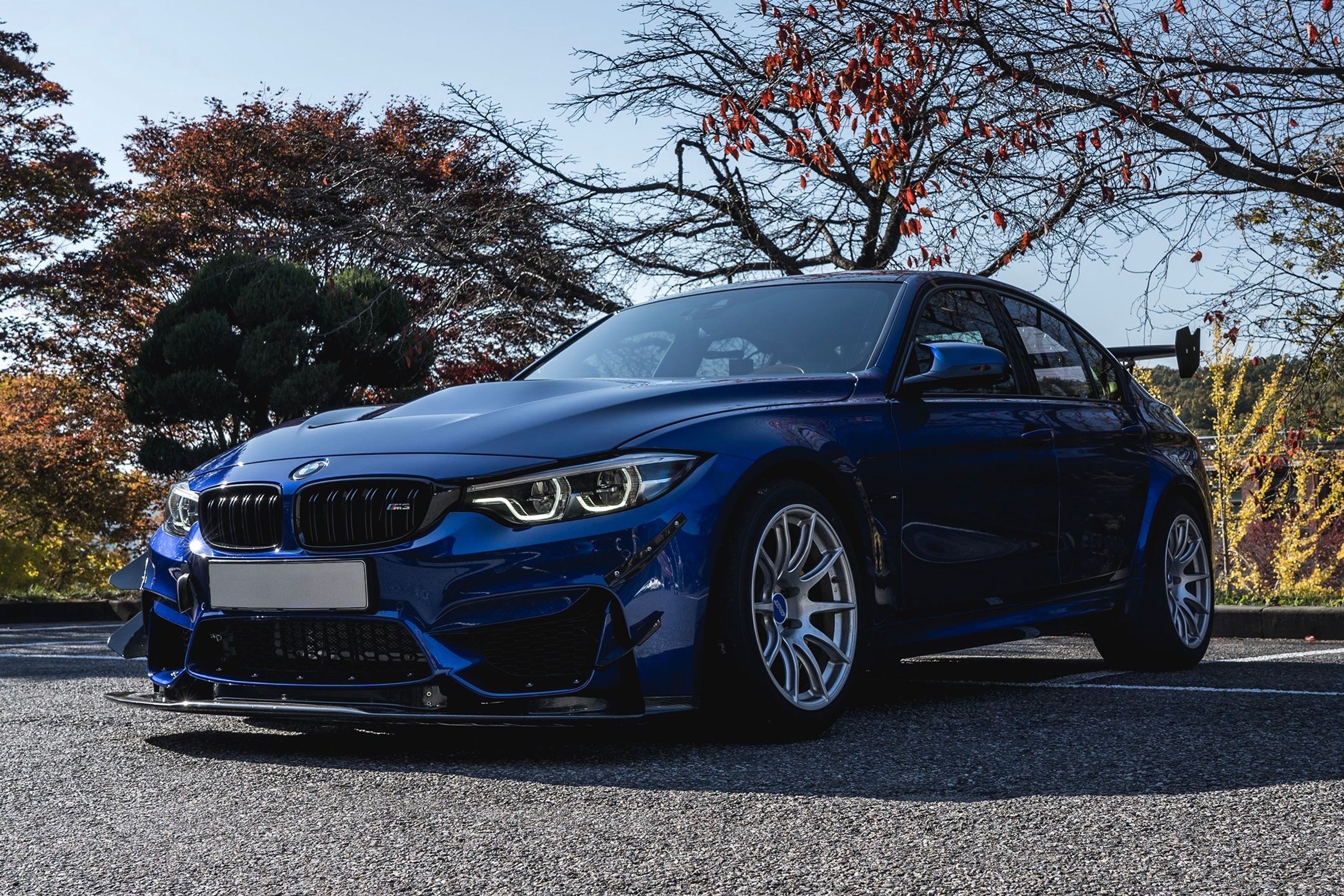 Blue BMW F80 M3 with 18" SM-10 Apex wheels in Race Silver