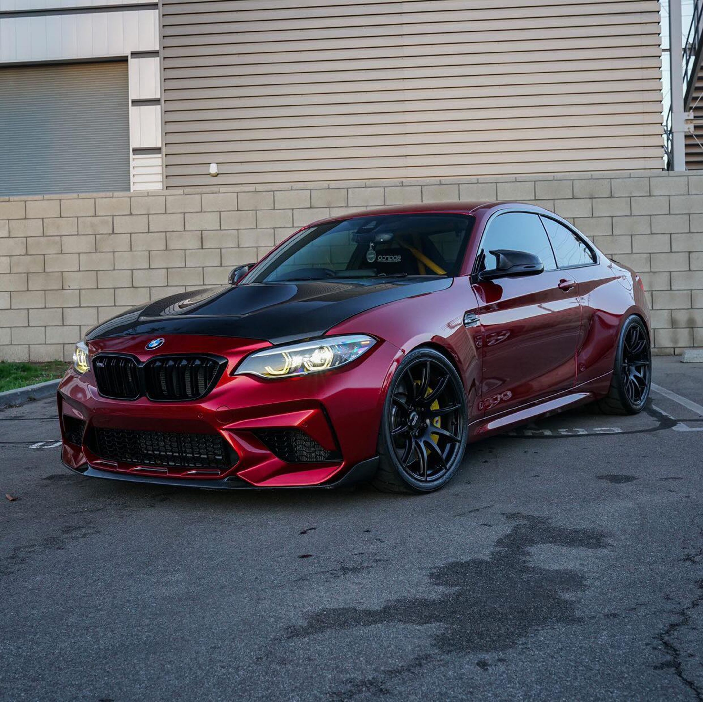 Red BMW F87 M2 with 19" SM-10 Apex wheels in Anthracite