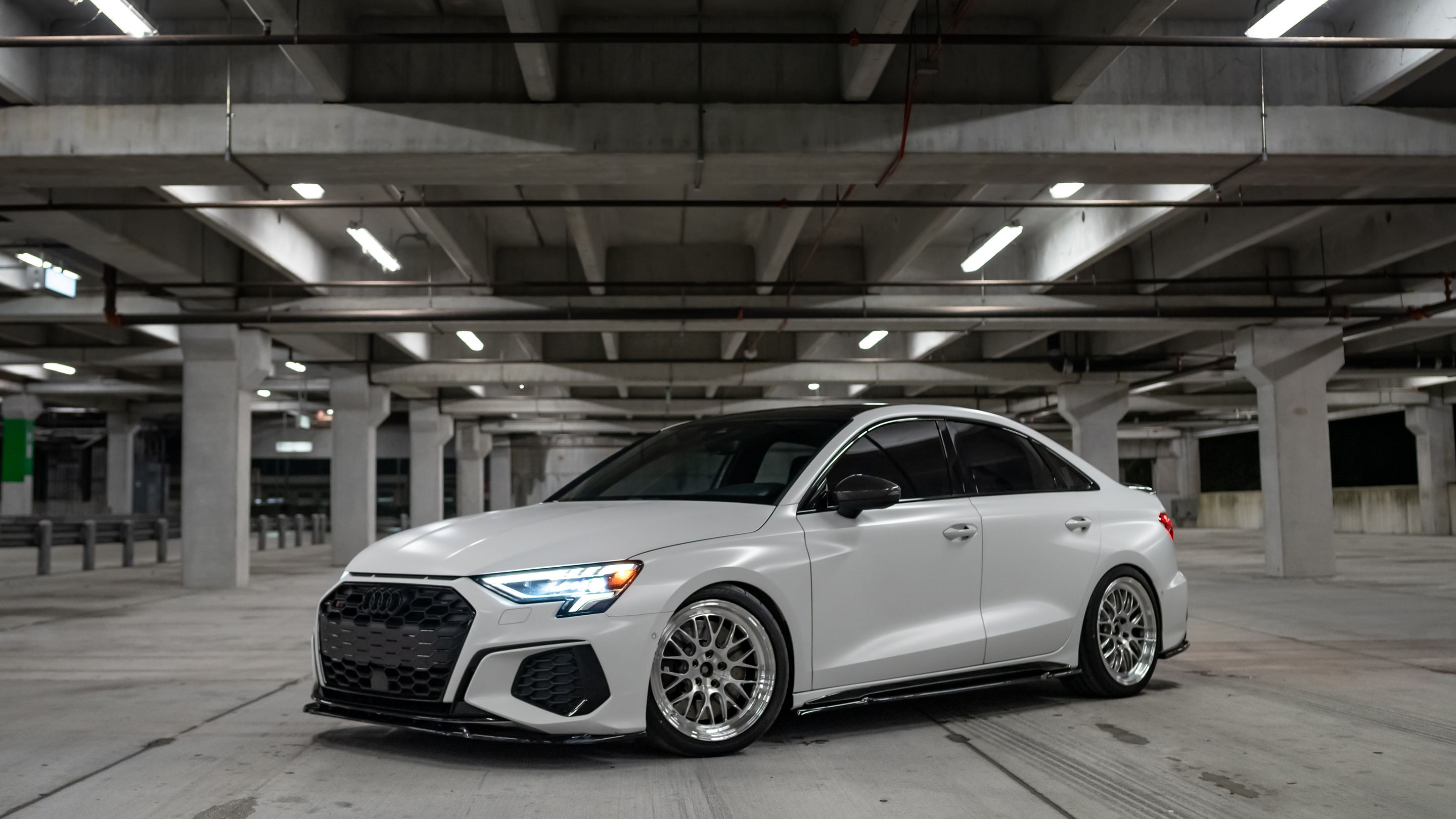 White Audi 8Y S3 with 18" ML-10RT Apex wheels in Machined Lip Brushed Clear